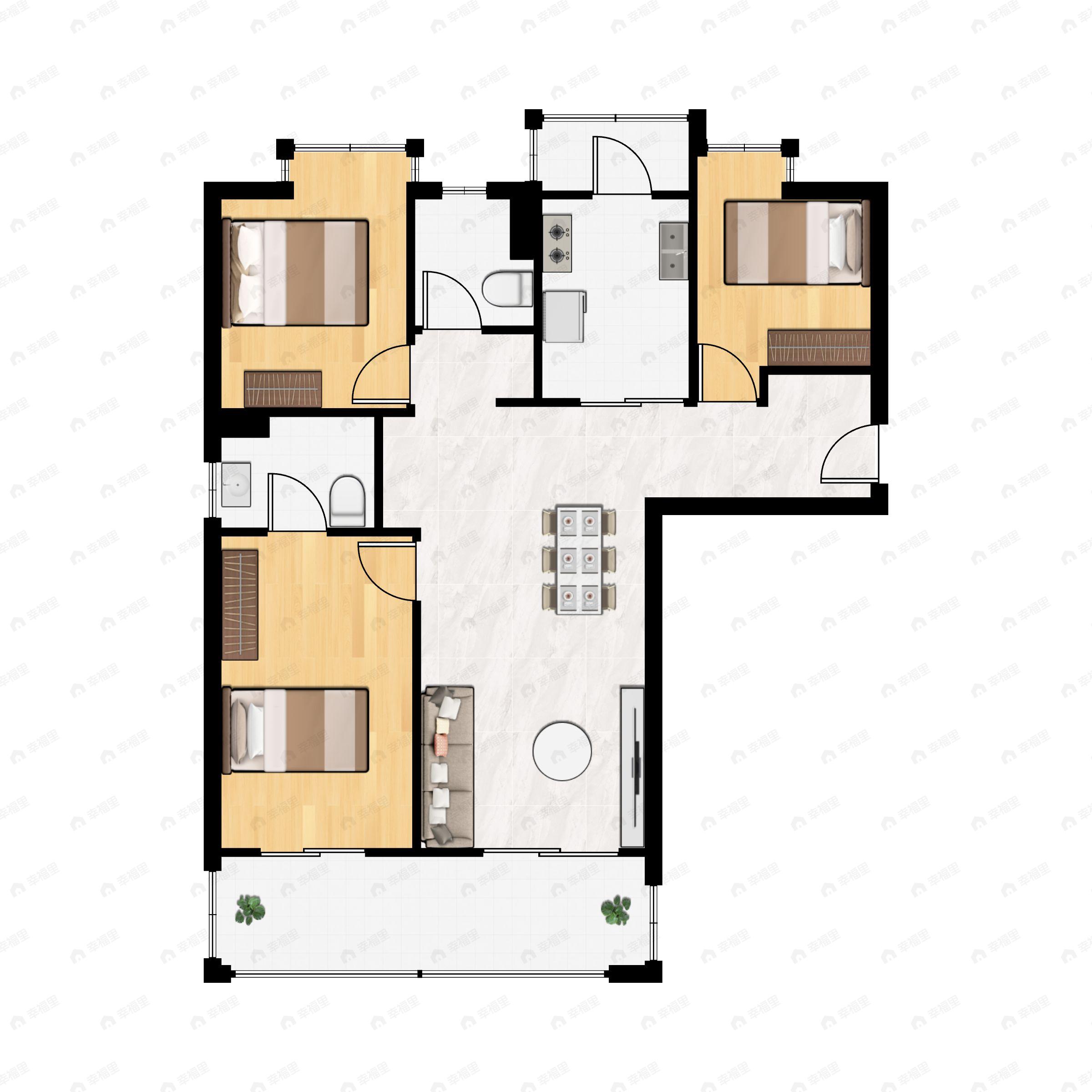 3室2厅2卫建面119m²北户型图
