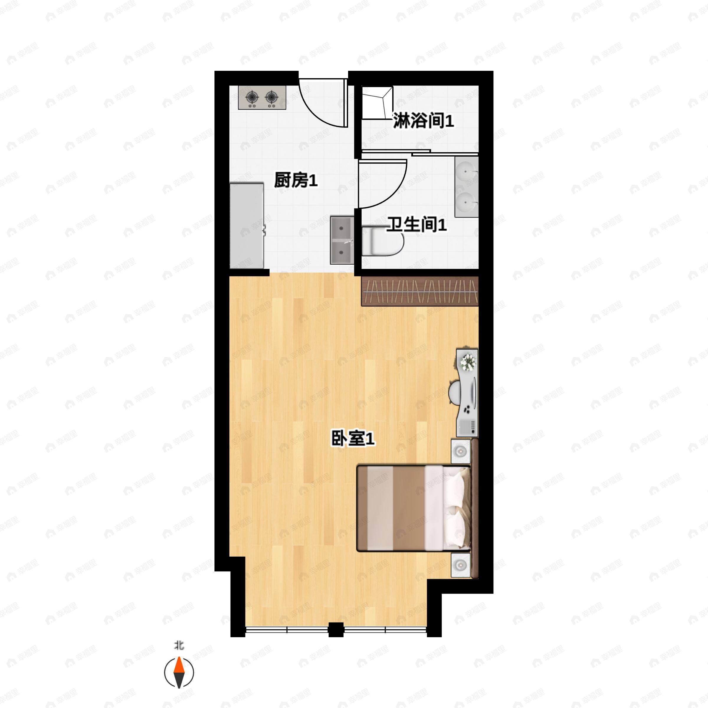 1室1卫建面36平南户型图