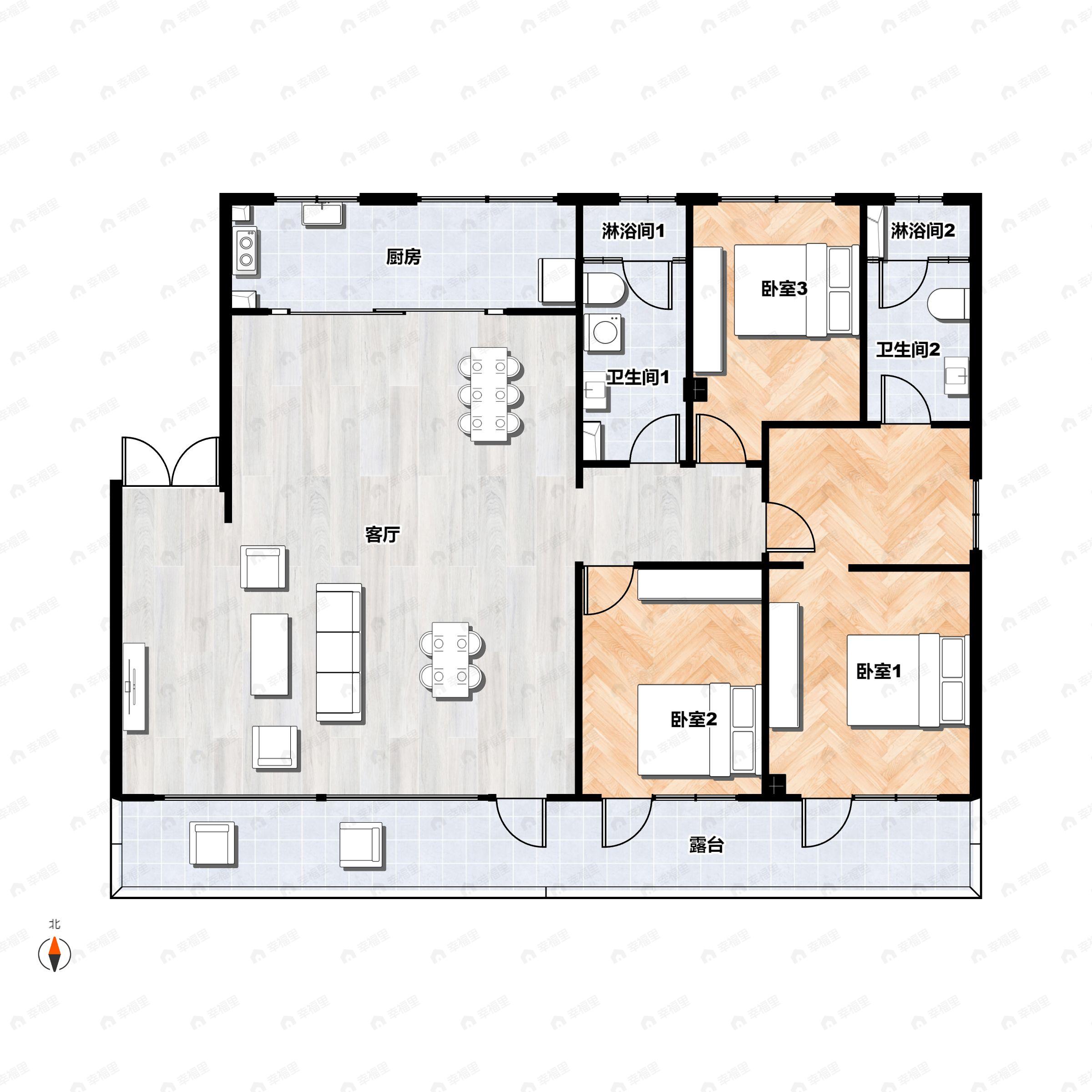 3室2厅2卫建面158平户型图