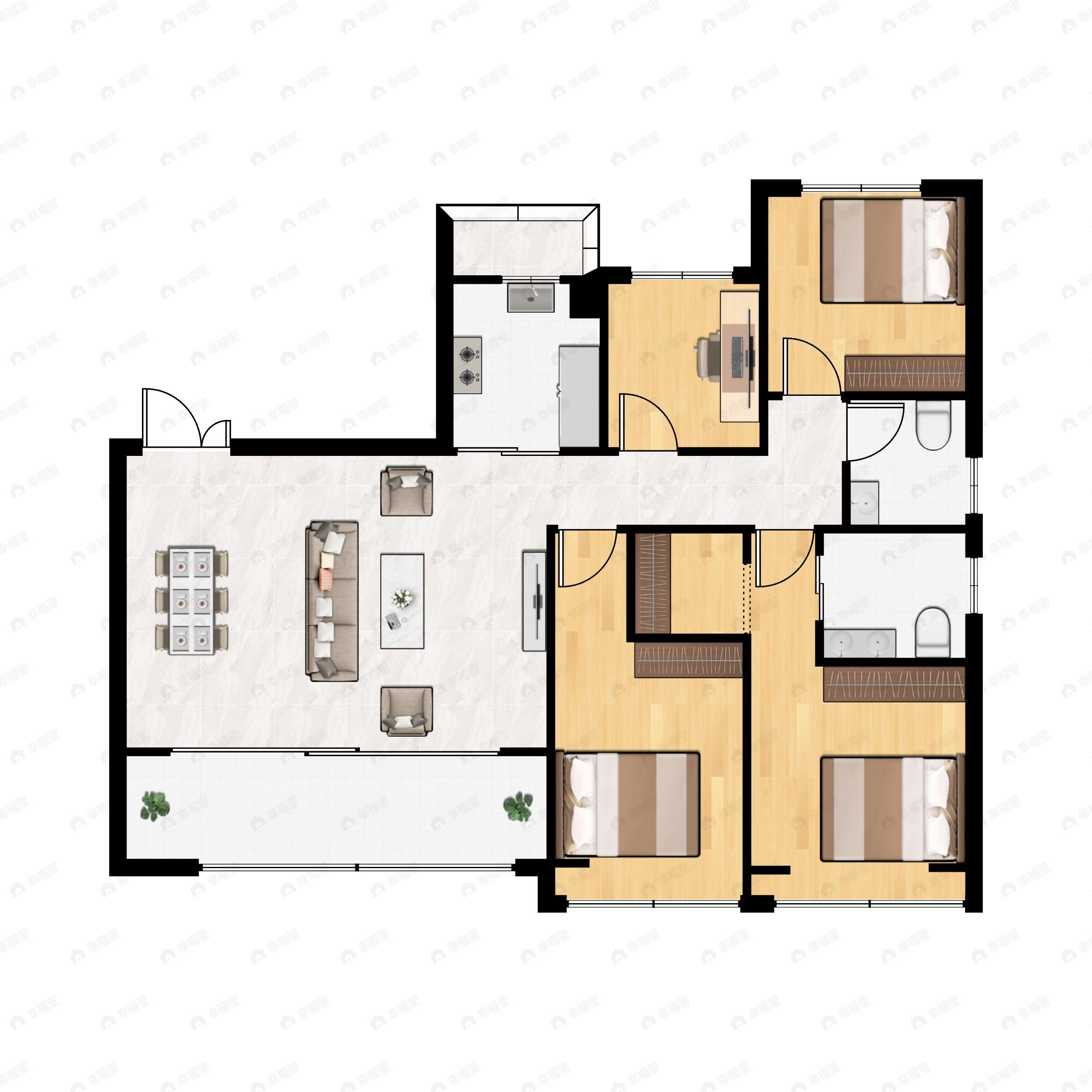 4室2厅2卫建面143平南户型图