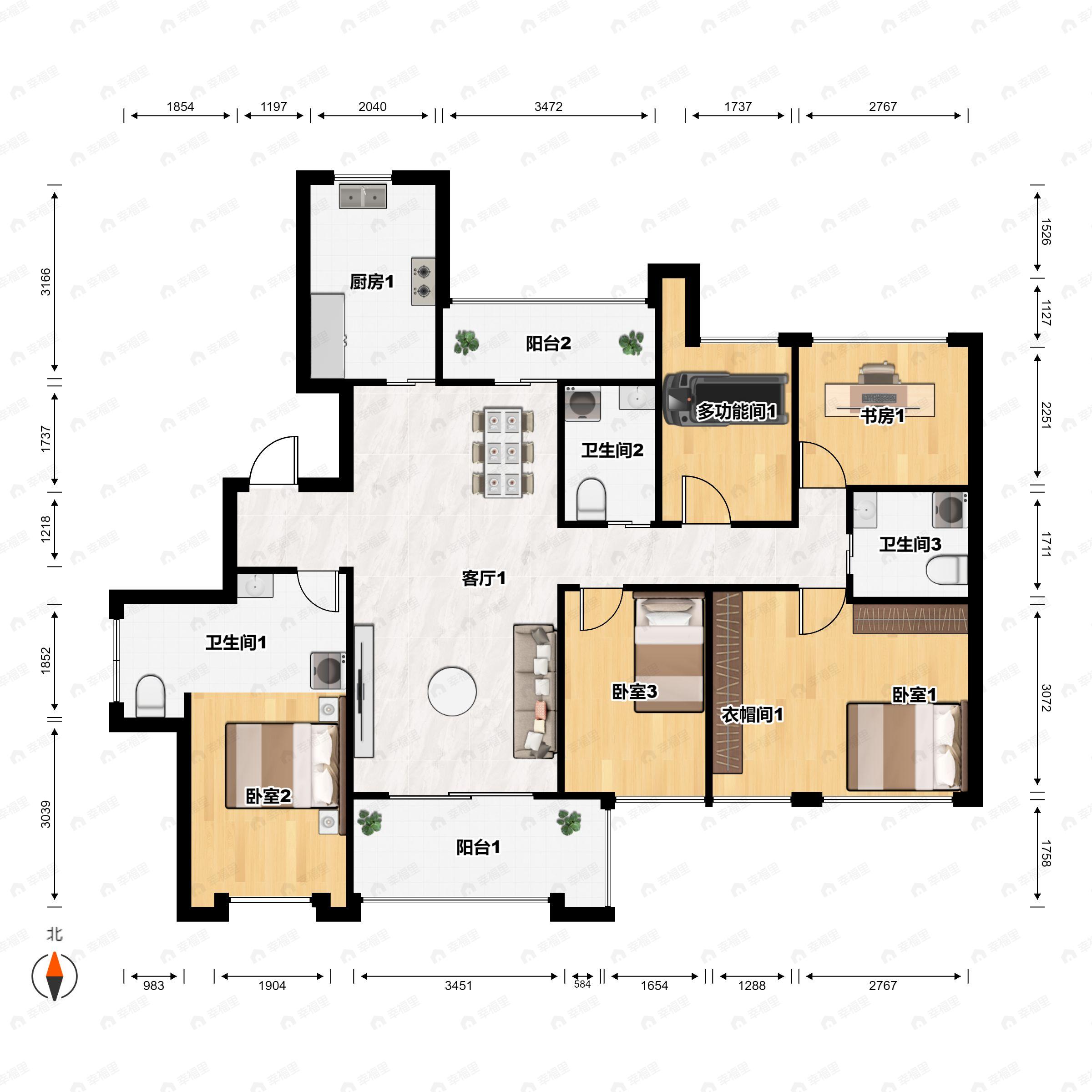 4室2厅3卫建面185平户型图