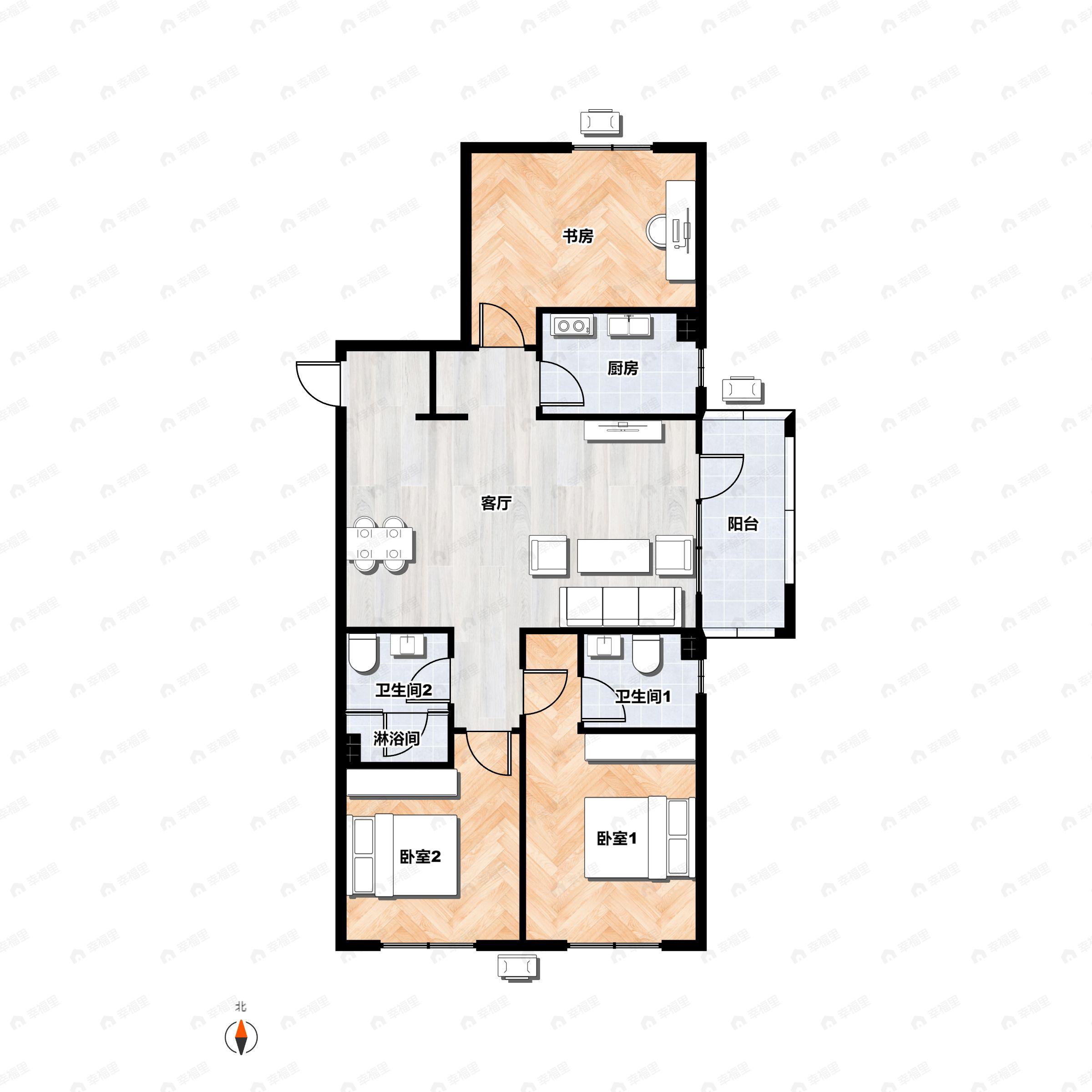 3室2厅2卫建面123平户型图