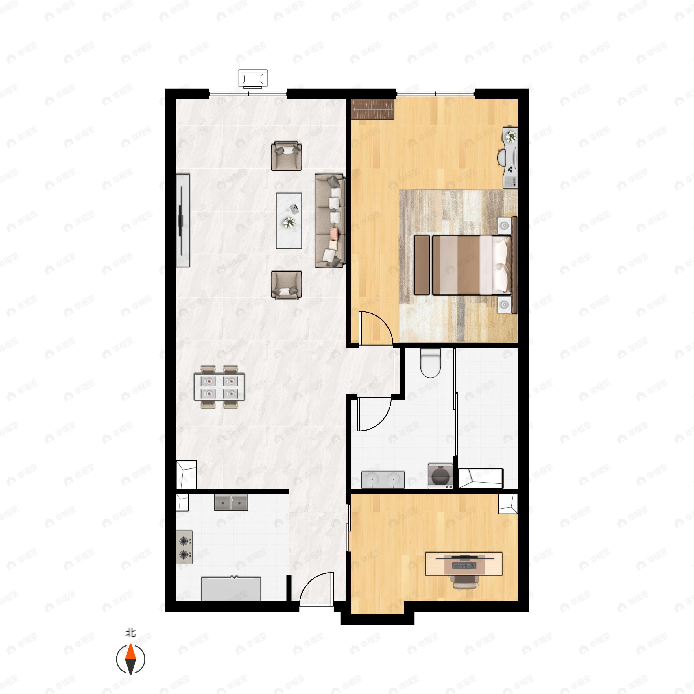 1室2厅1卫建面137平北户型图