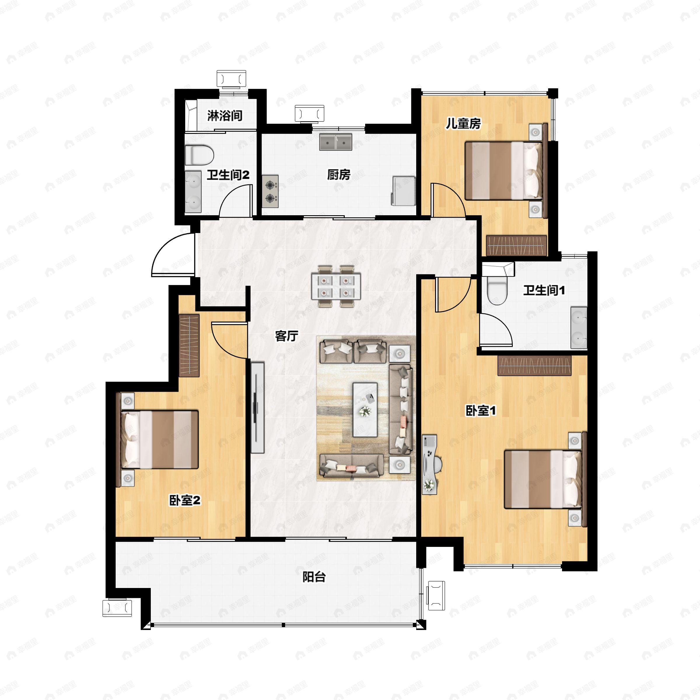 合景泰富庐江壹号3室2厅2卫户型图