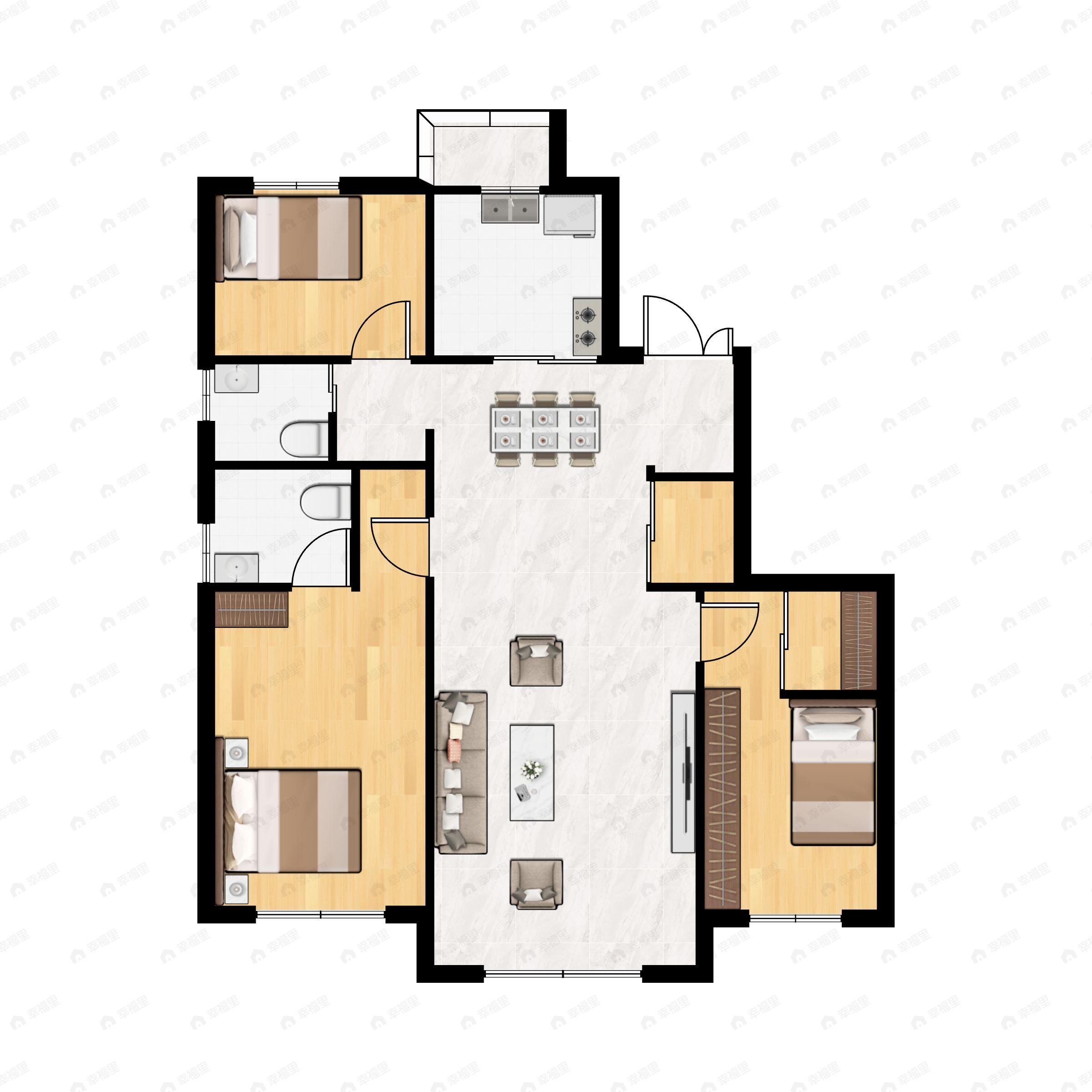 3室2厅2卫建面144平南|北户型图