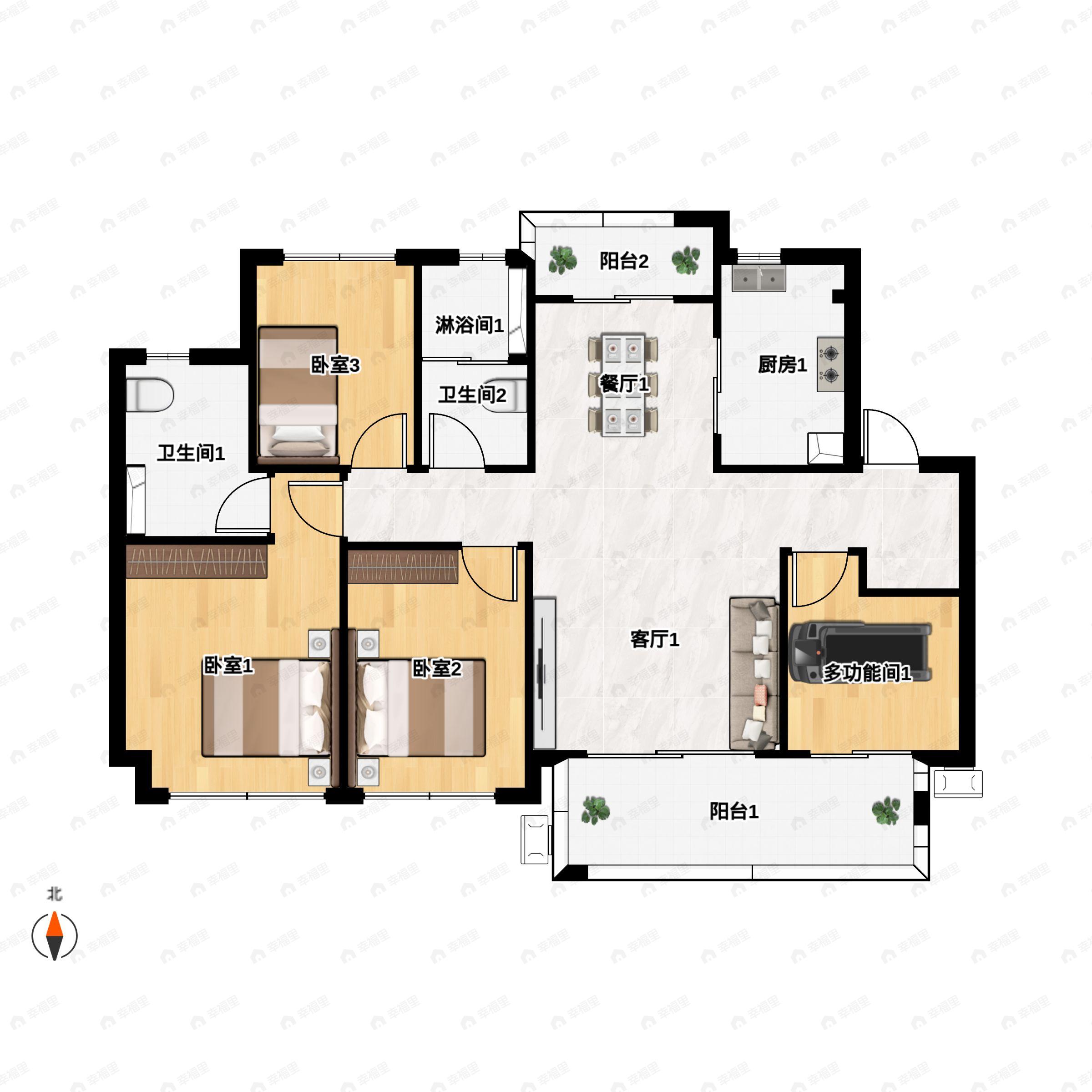 4室2厅2卫建面126平南|北户型图