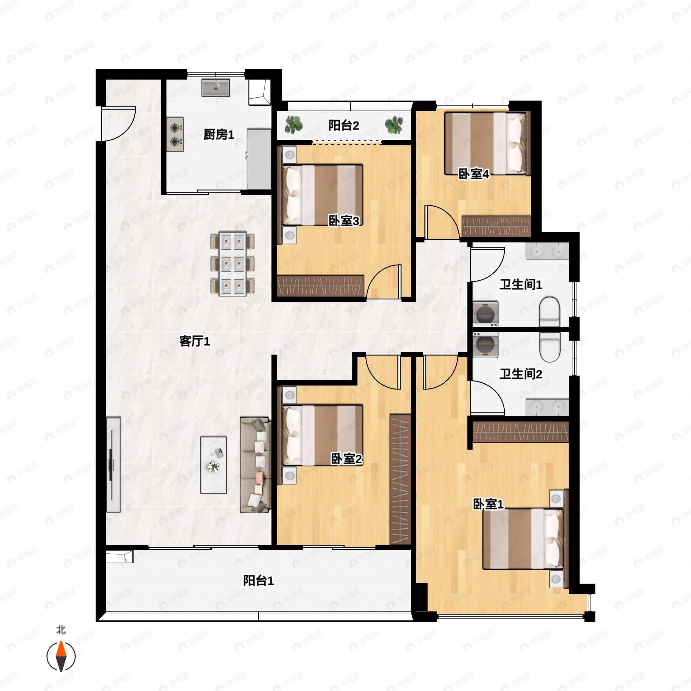 4室2厅2卫建面130平户型图