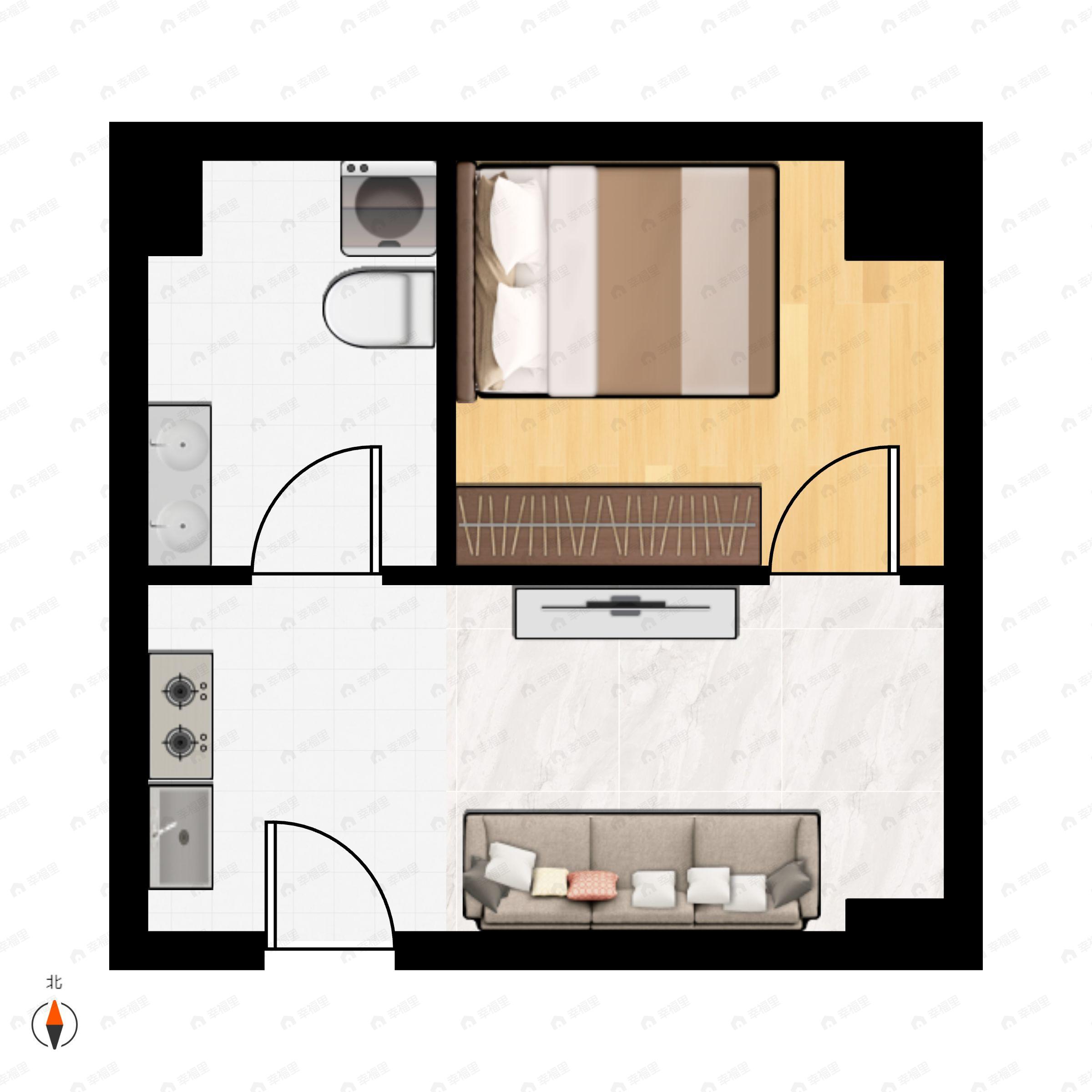 1室1厅1卫建面46m²西户型图