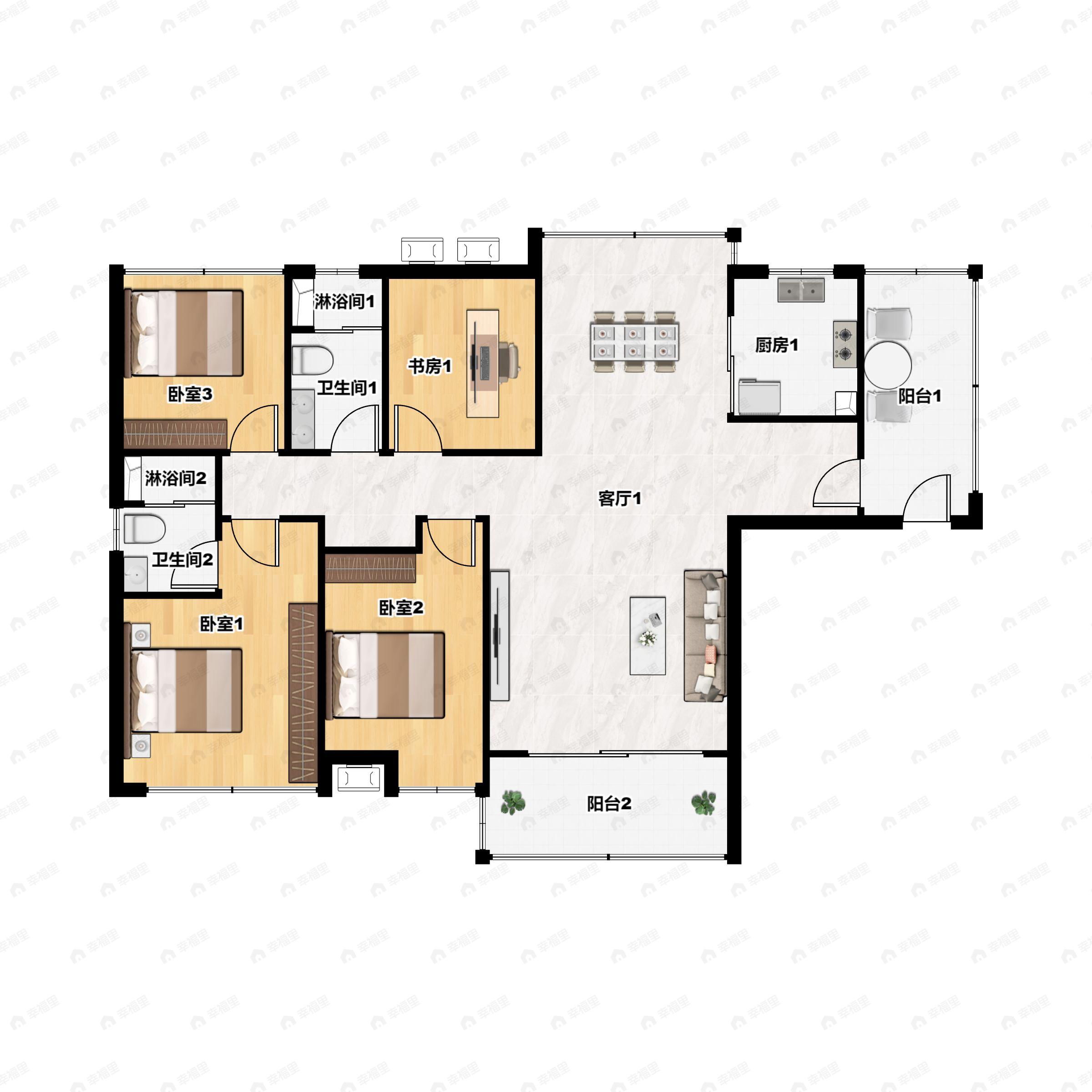 4室2厅2卫建面141平南户型图