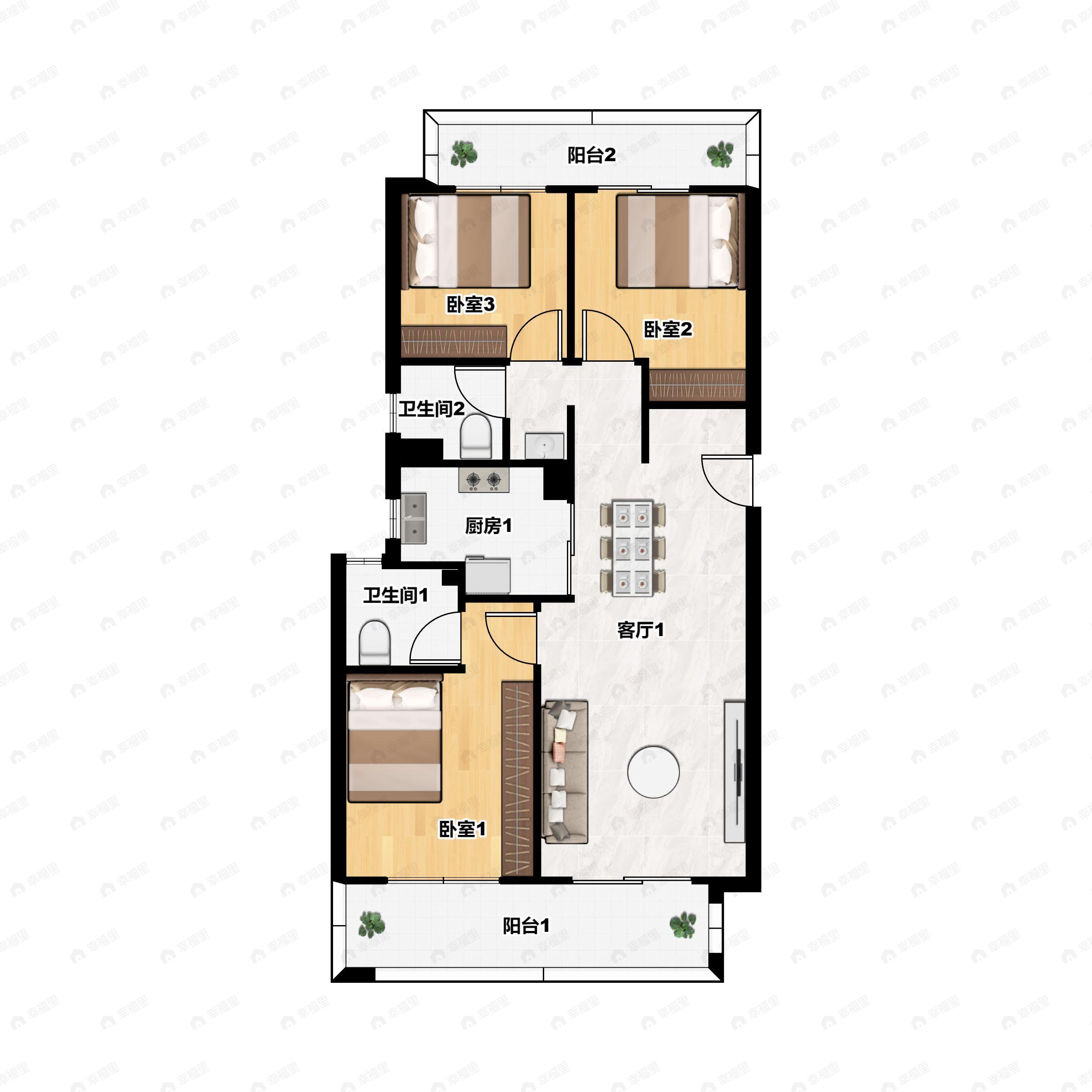 3室2厅2卫建面119平户型图