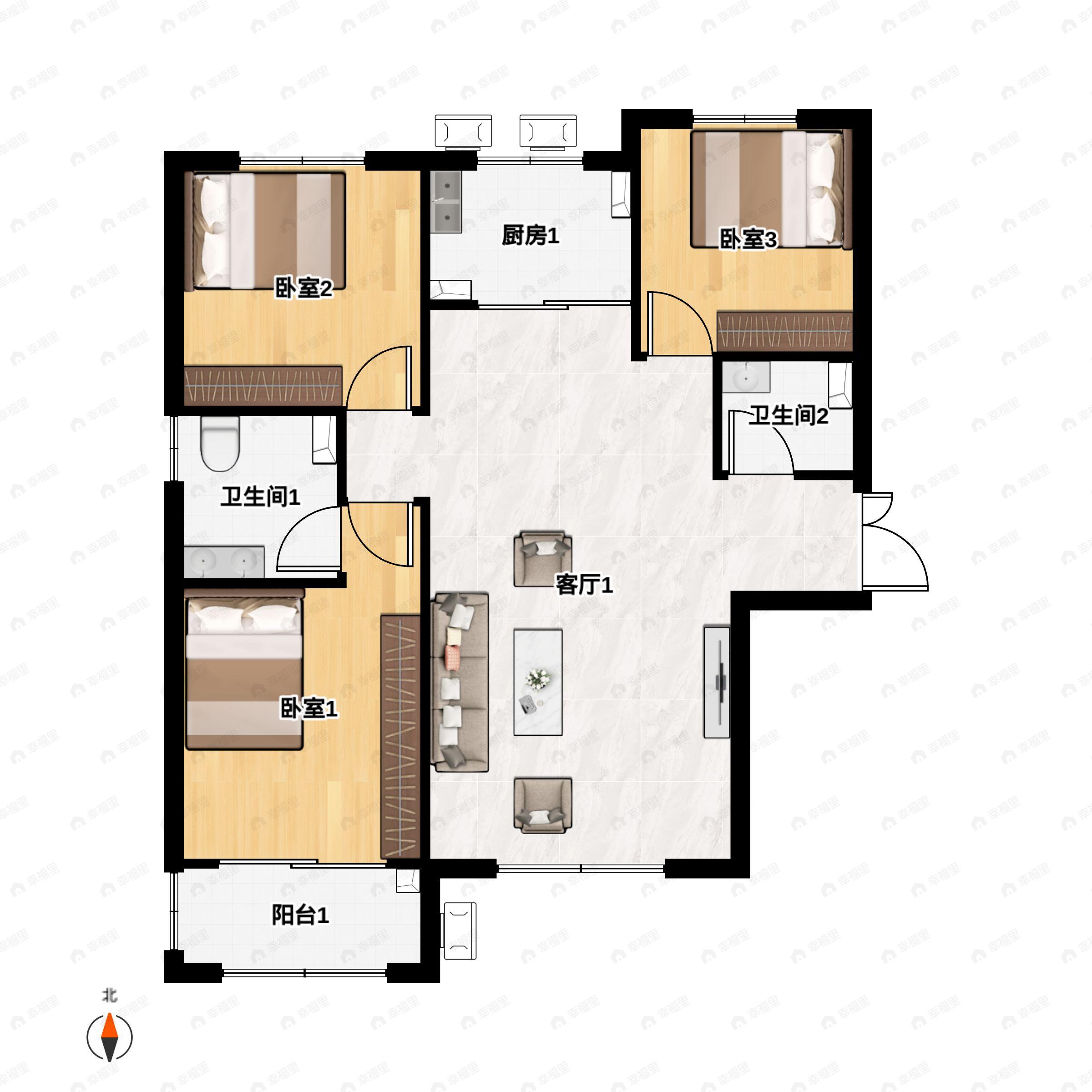 宸阅澜山3室2厅2卫户型图