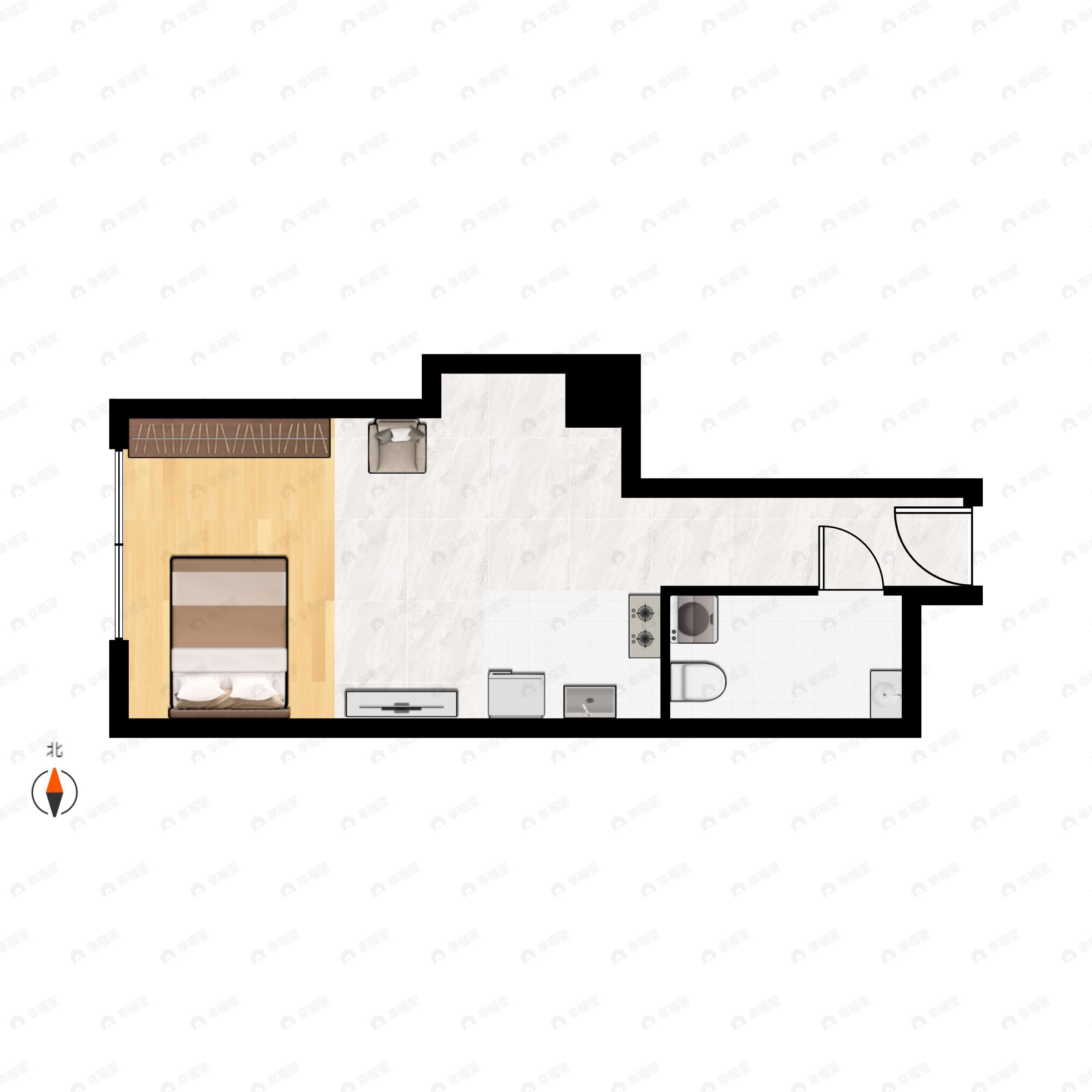 1室1厅1卫建面45m²南户型图