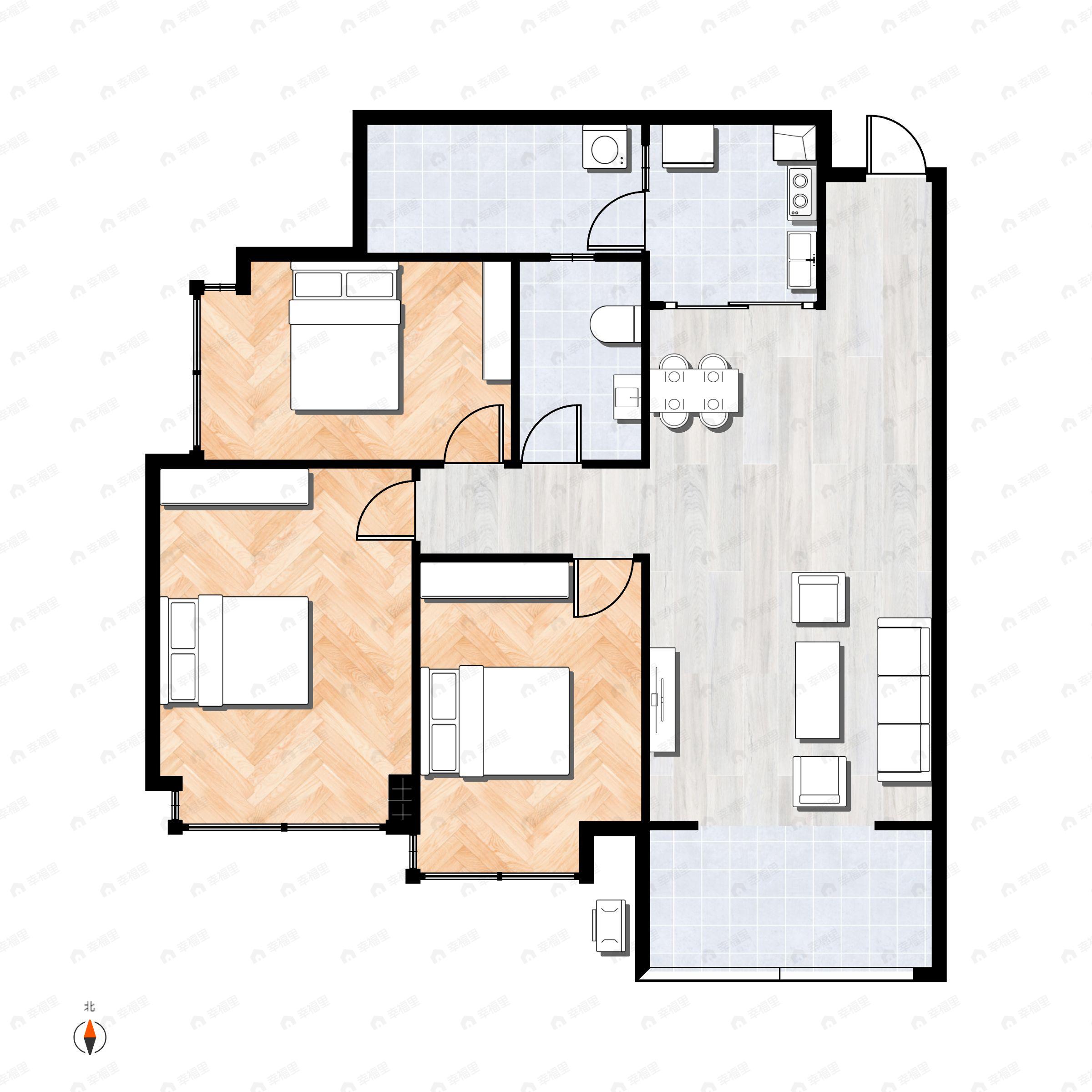 3室2厅1卫建面97平南户型图