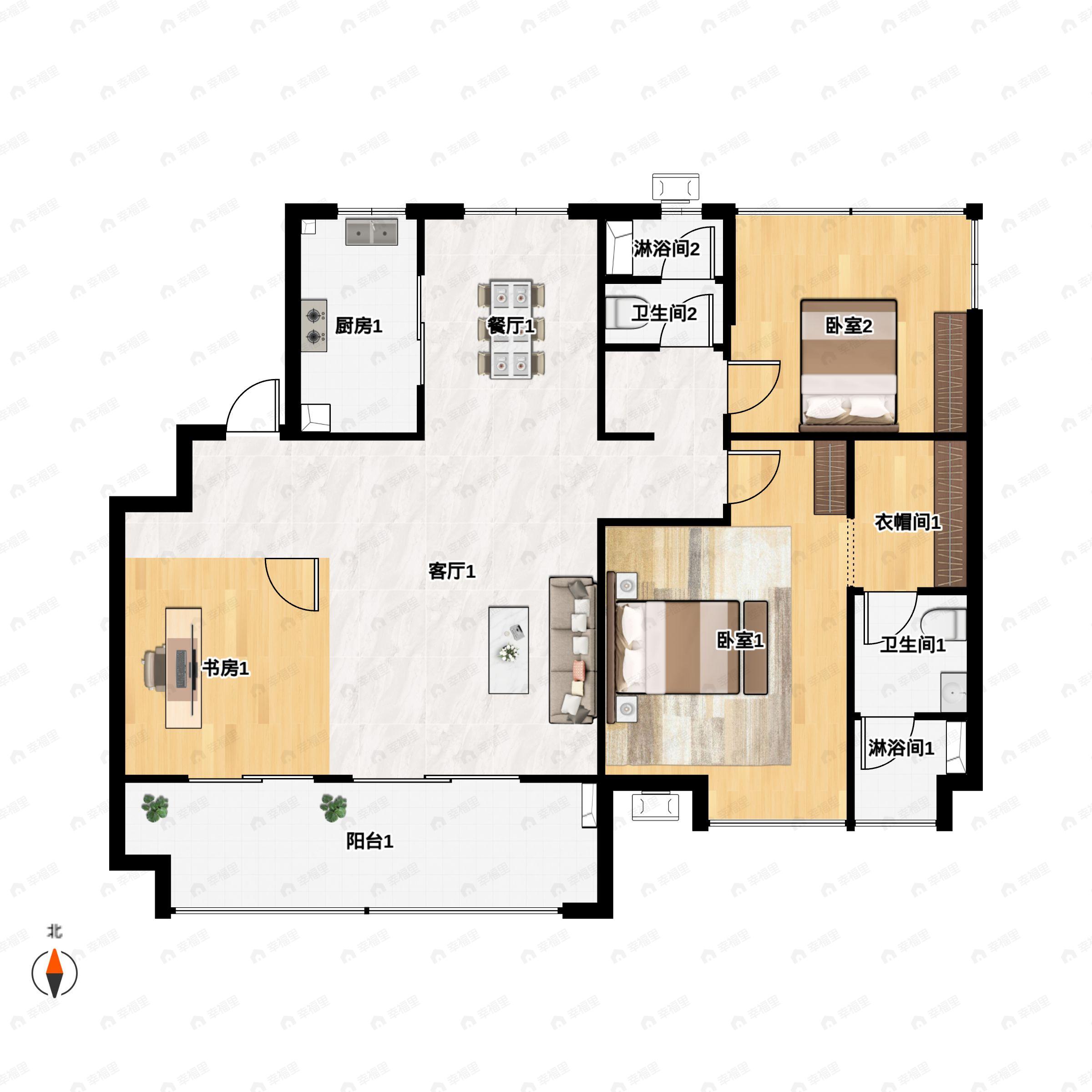 海伦堡玖悦澜湾3室2厅2卫户型图