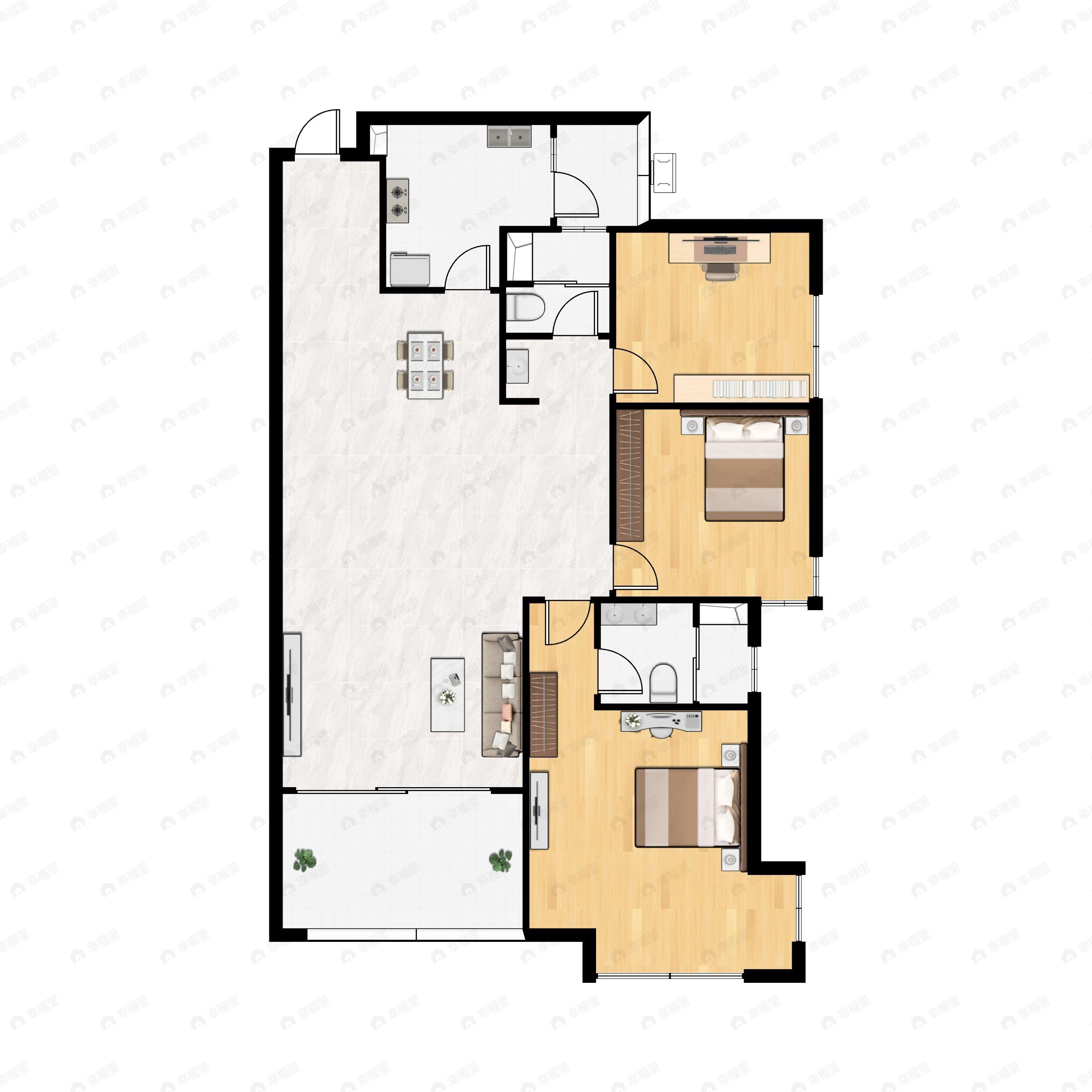 3室2厅2卫建面121平户型图