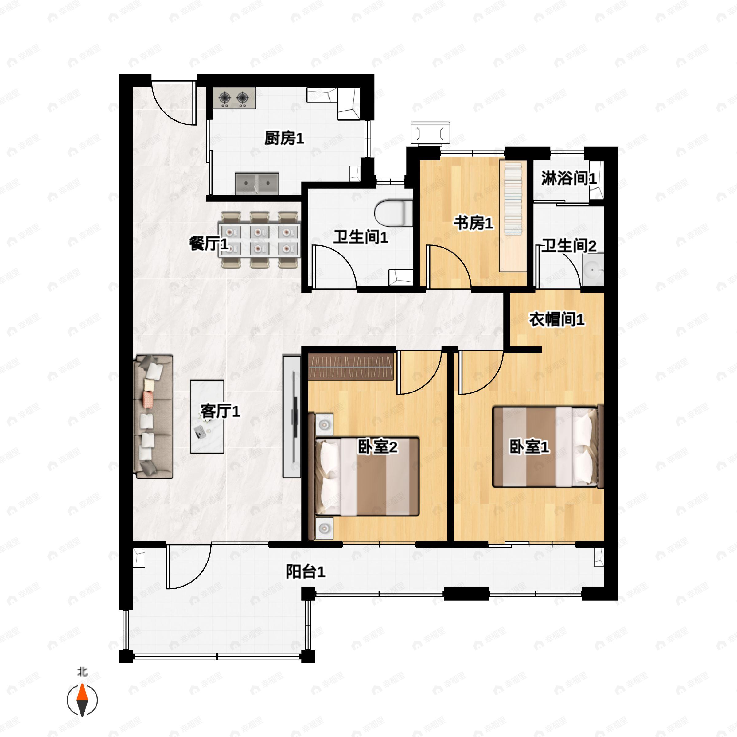 3室2厅2卫建面116平户型图