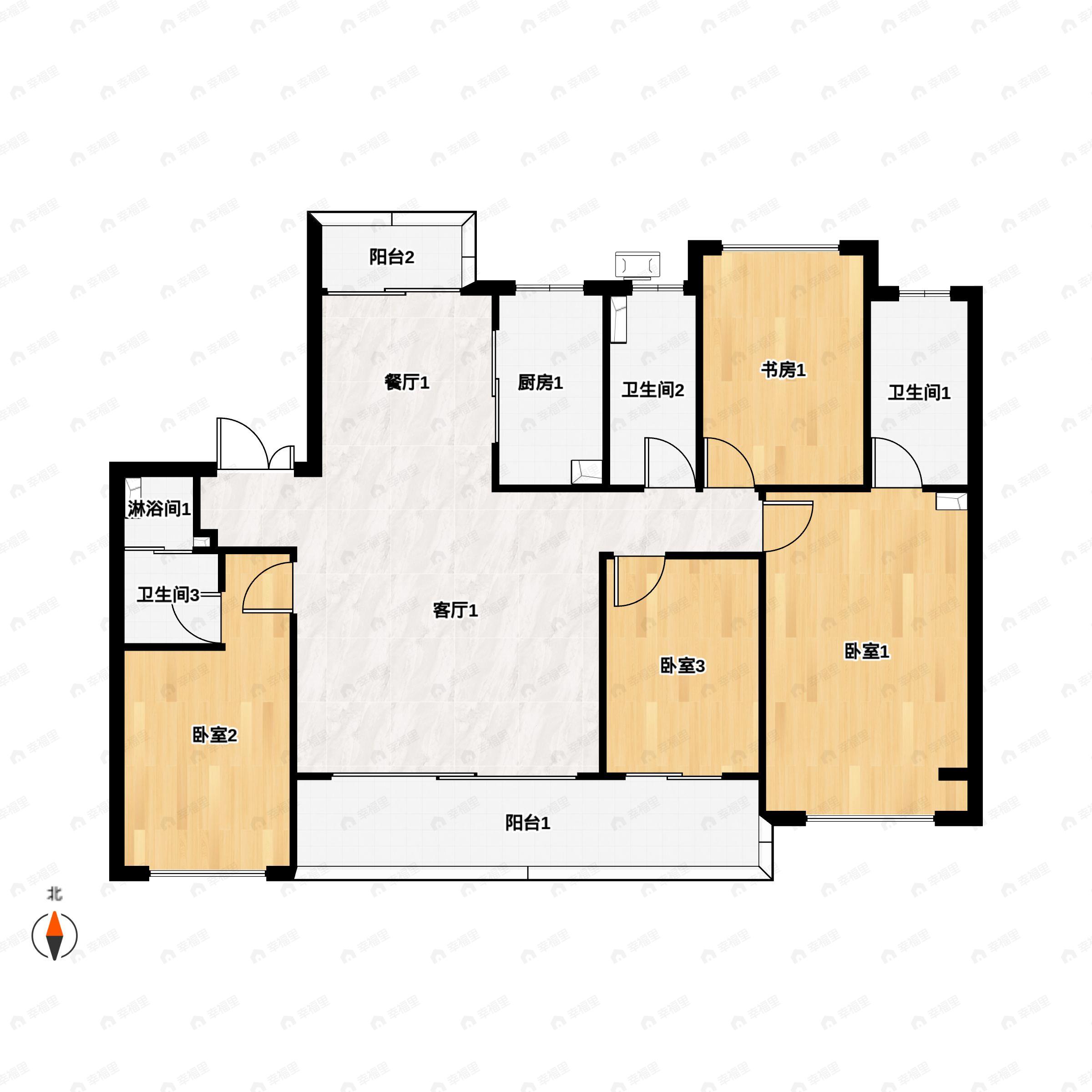 4室2厅3卫建面169平户型图