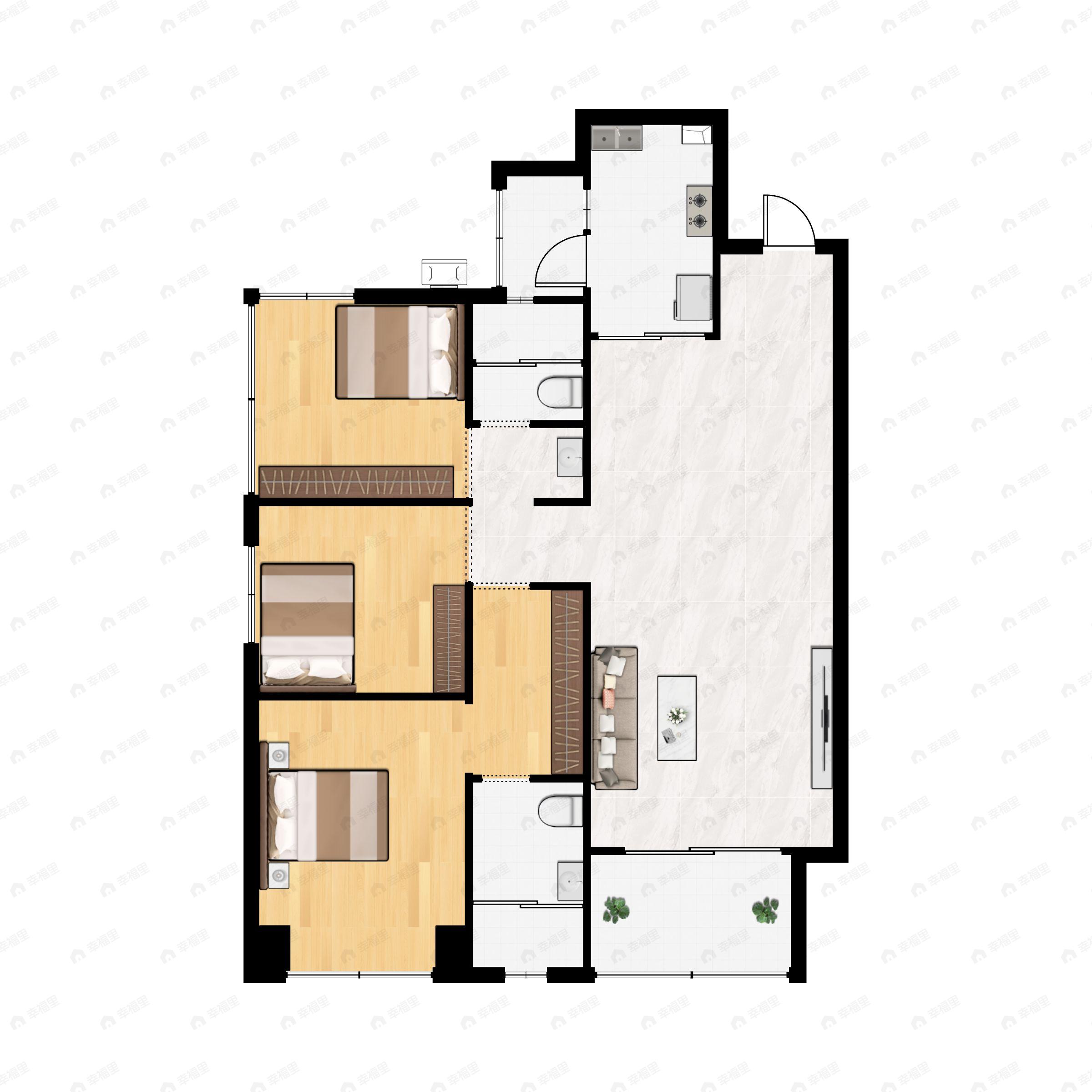 电建德商泷悦天玺3室2厅2卫户型图