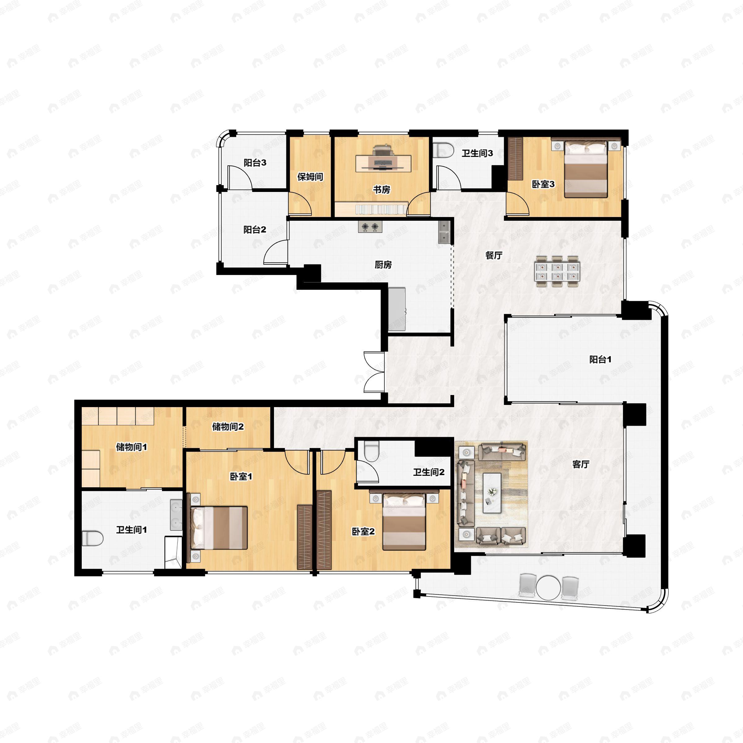 4室2厅3卫建面242平南户型图