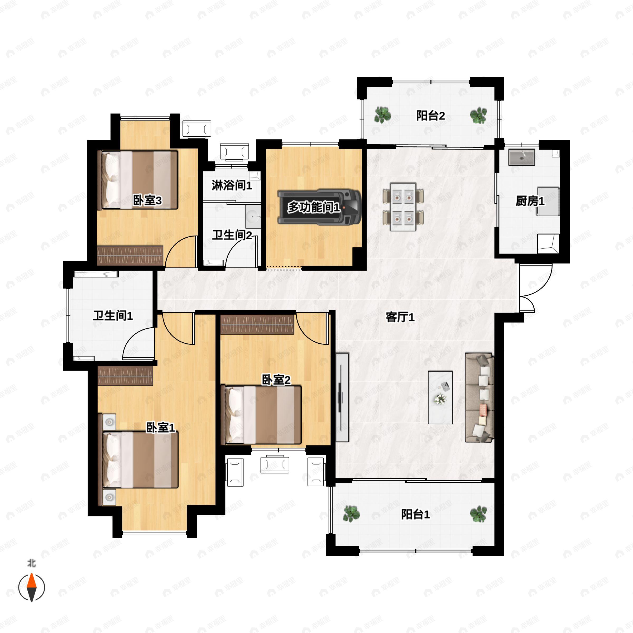 3室2厅2卫建面127平户型图