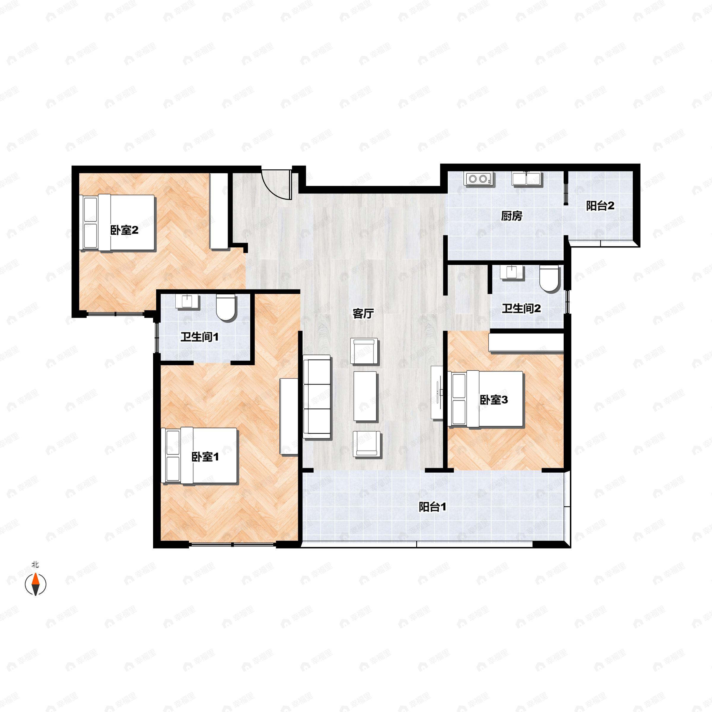 3室2厅2卫建面117平户型图
