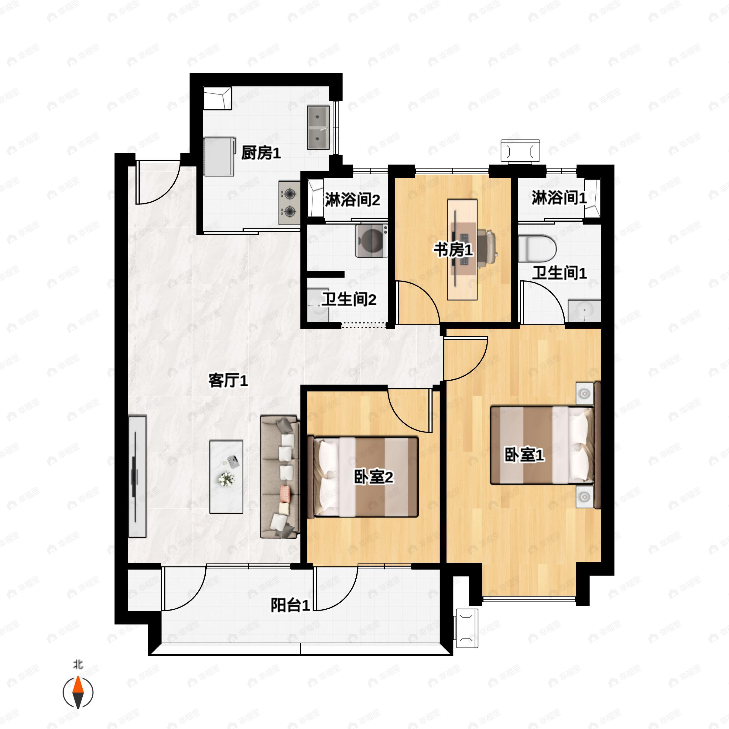 3室2厅2卫建面115平户型图