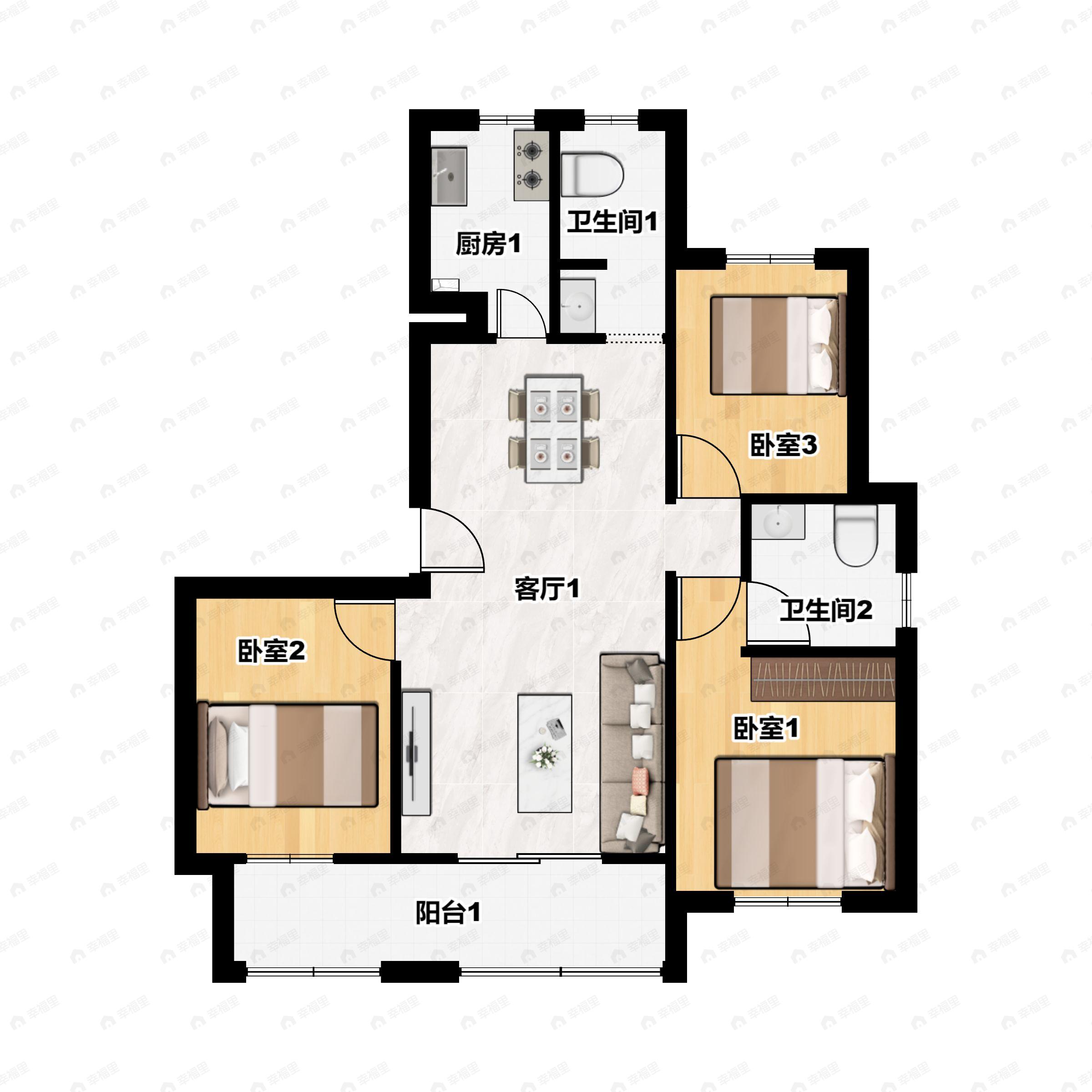 3室2厅2卫建面157平户型图