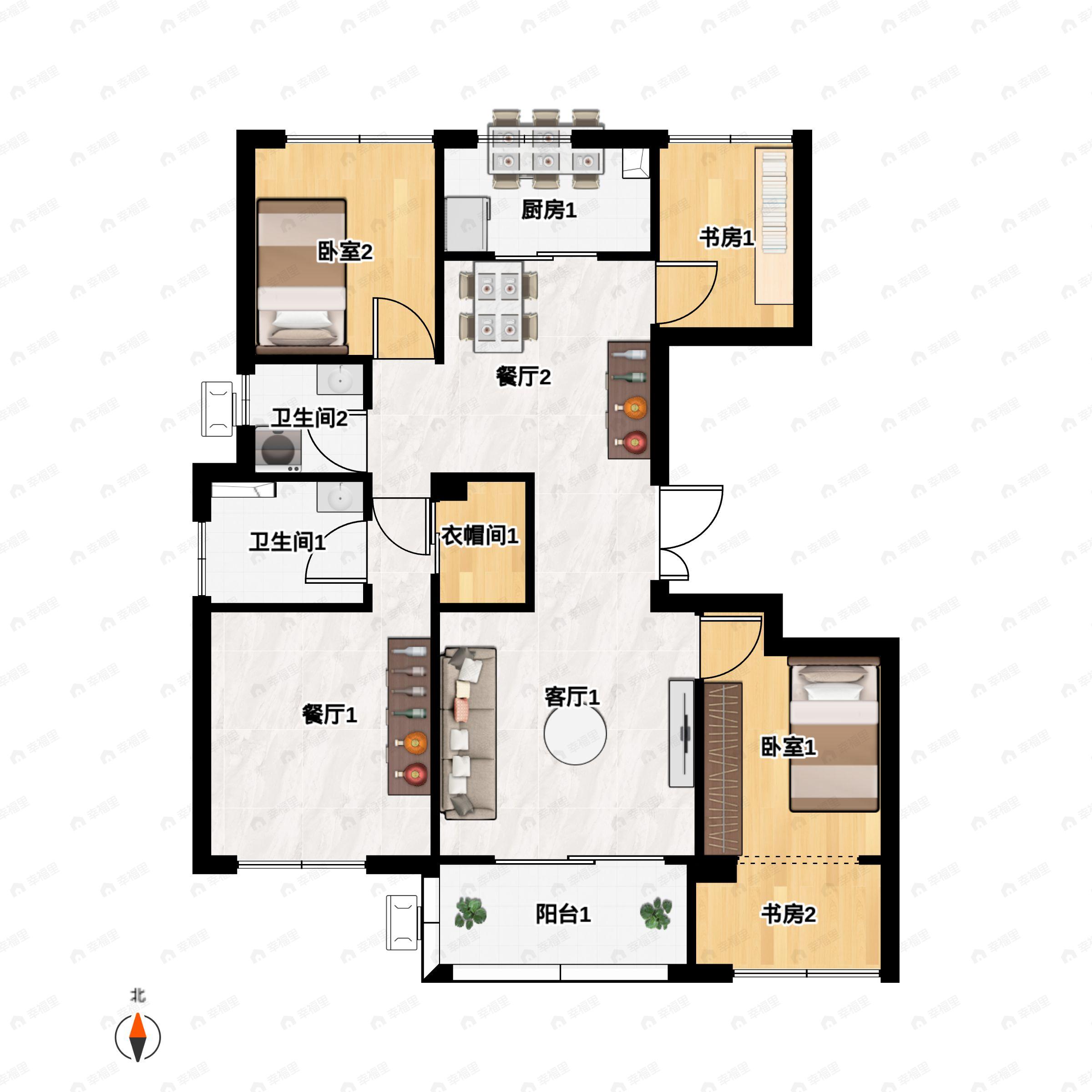 4室2厅2卫建面132平南户型图