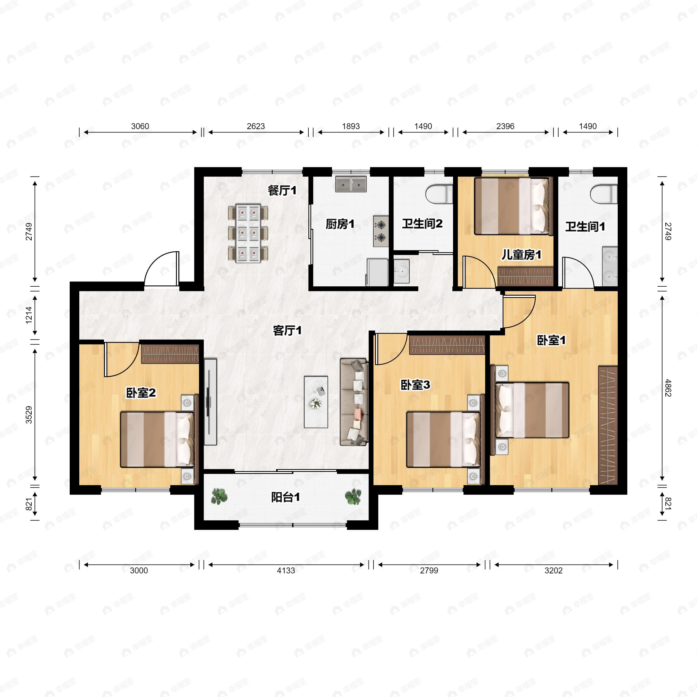4室2厅2卫建面140平南|北户型图