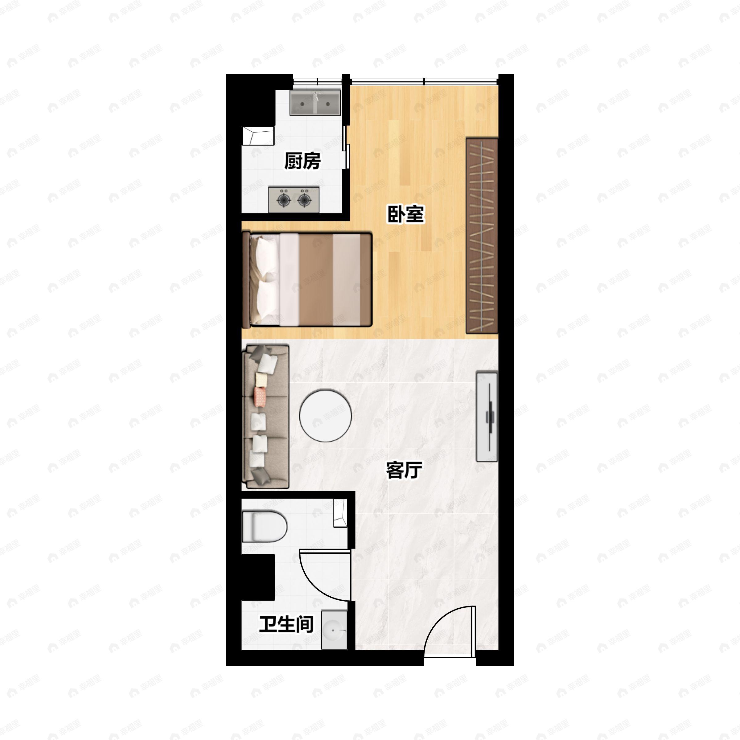 1室1厅1卫建面49平户型图