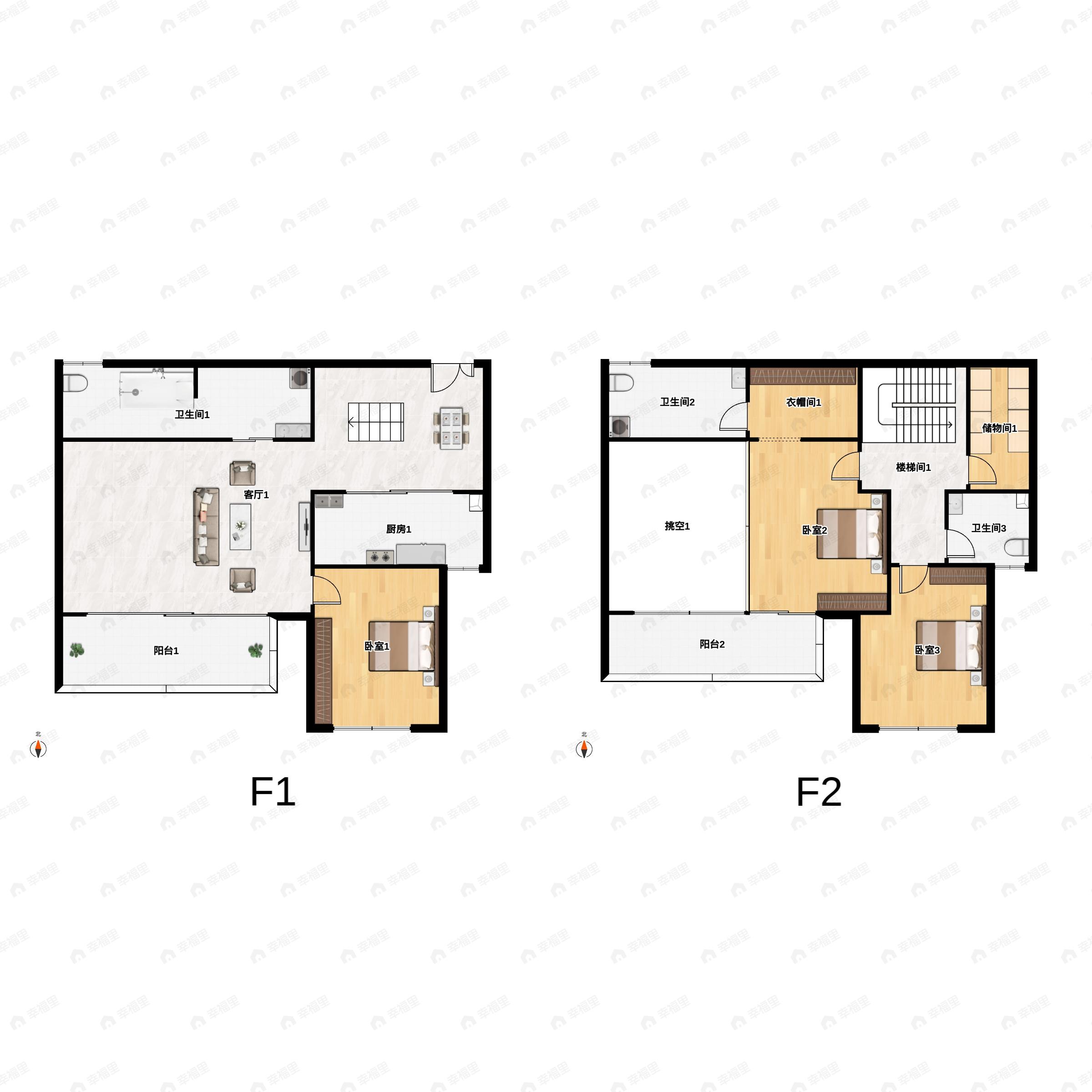 3室2厅3卫建面143平户型图