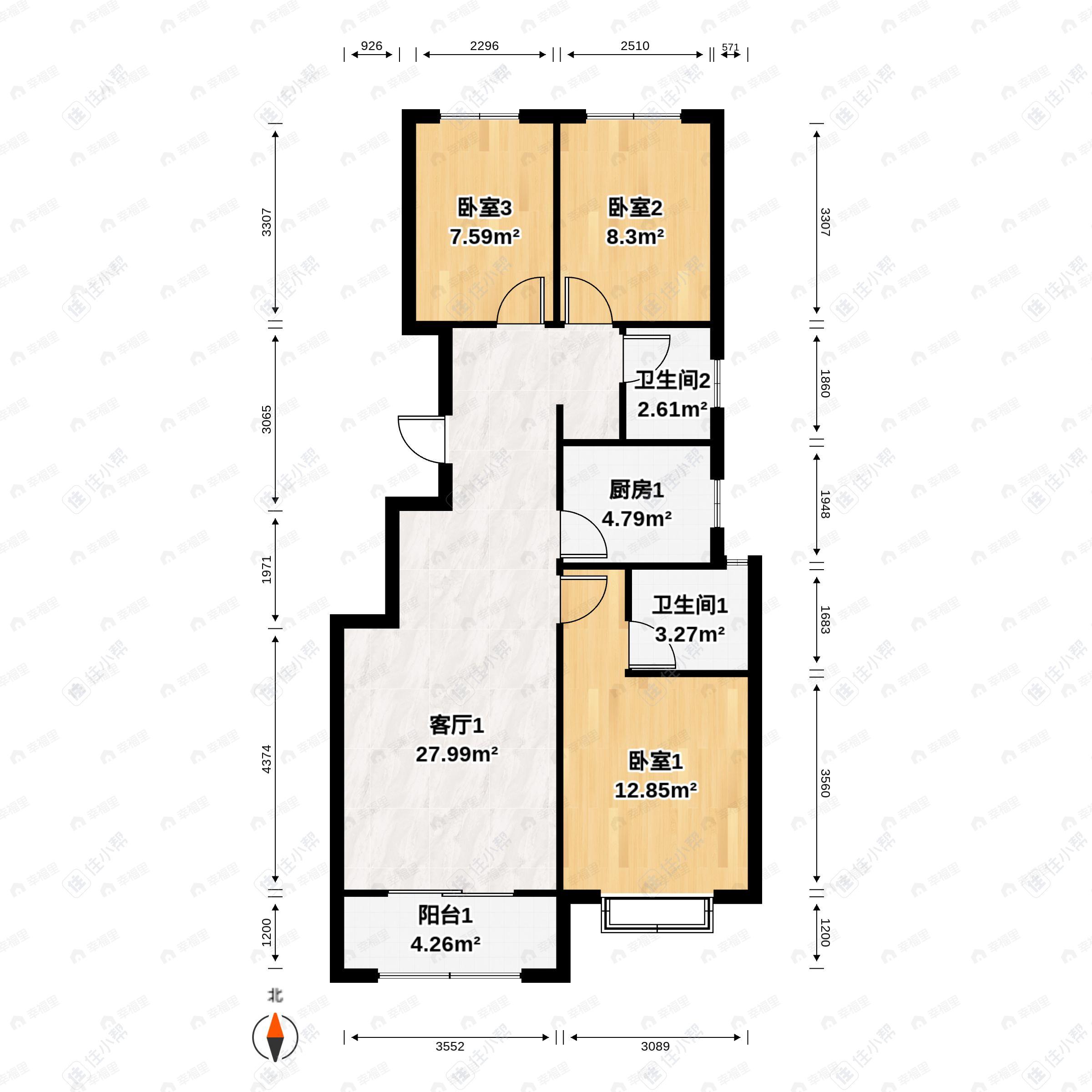 运河樾府3室2厅2卫户型图