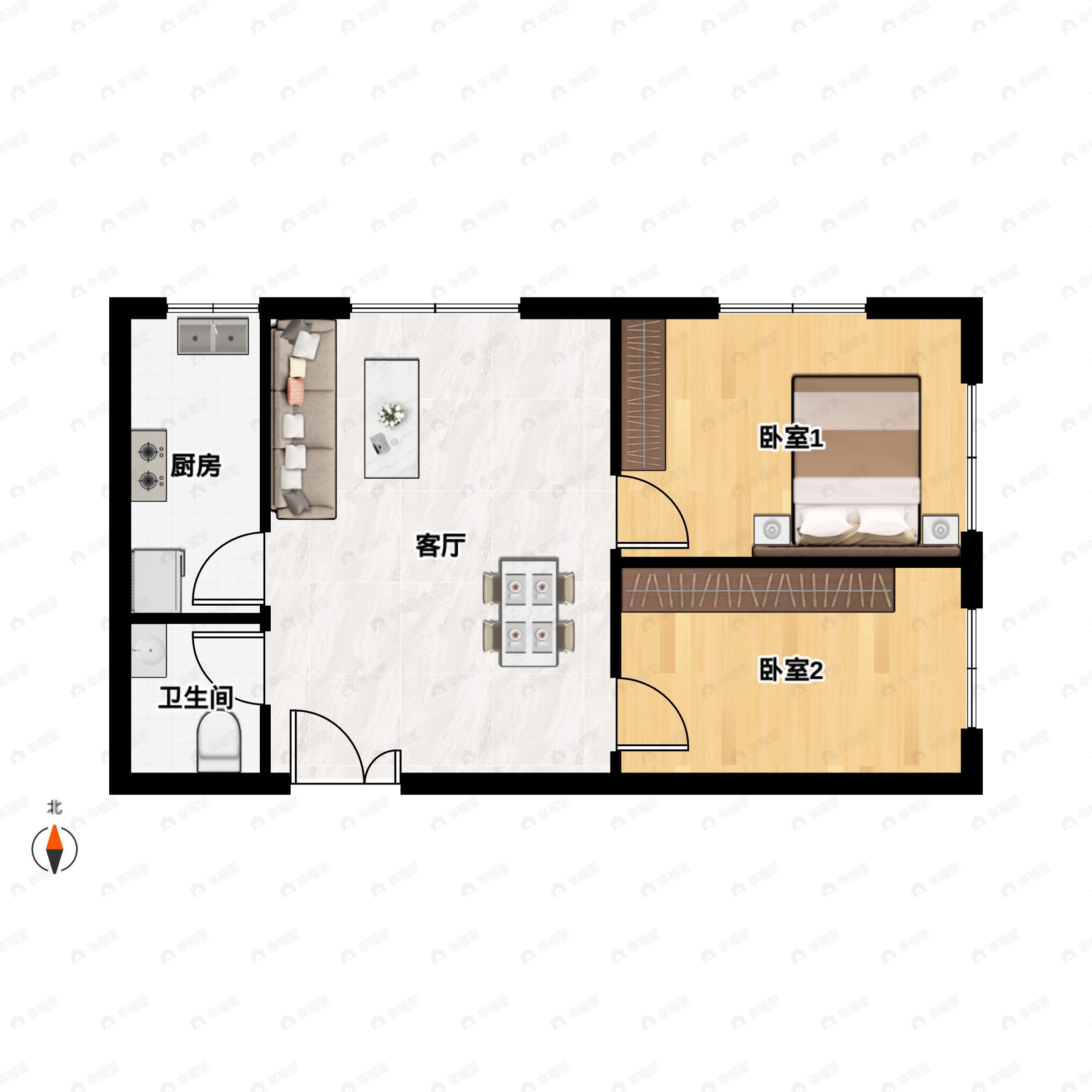 2室1厅1卫建面84平东北户型图