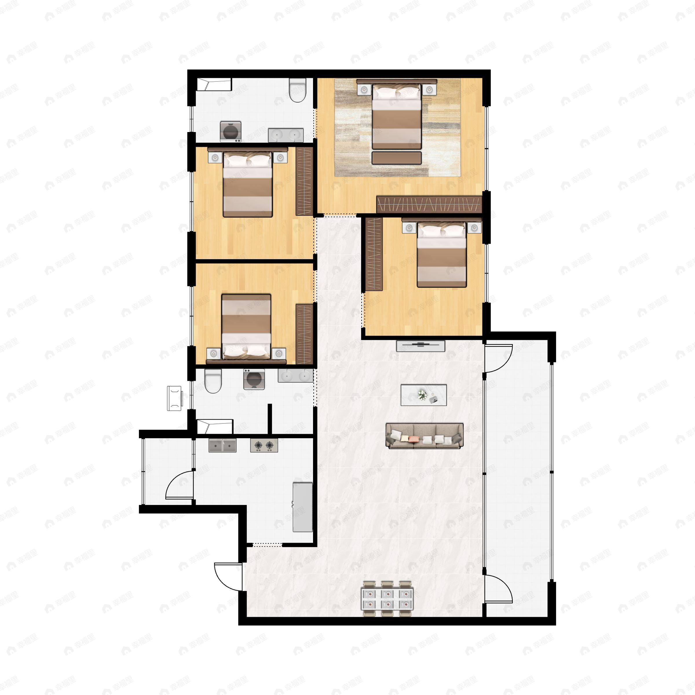 4室2厅2卫建面126平东|西户型图