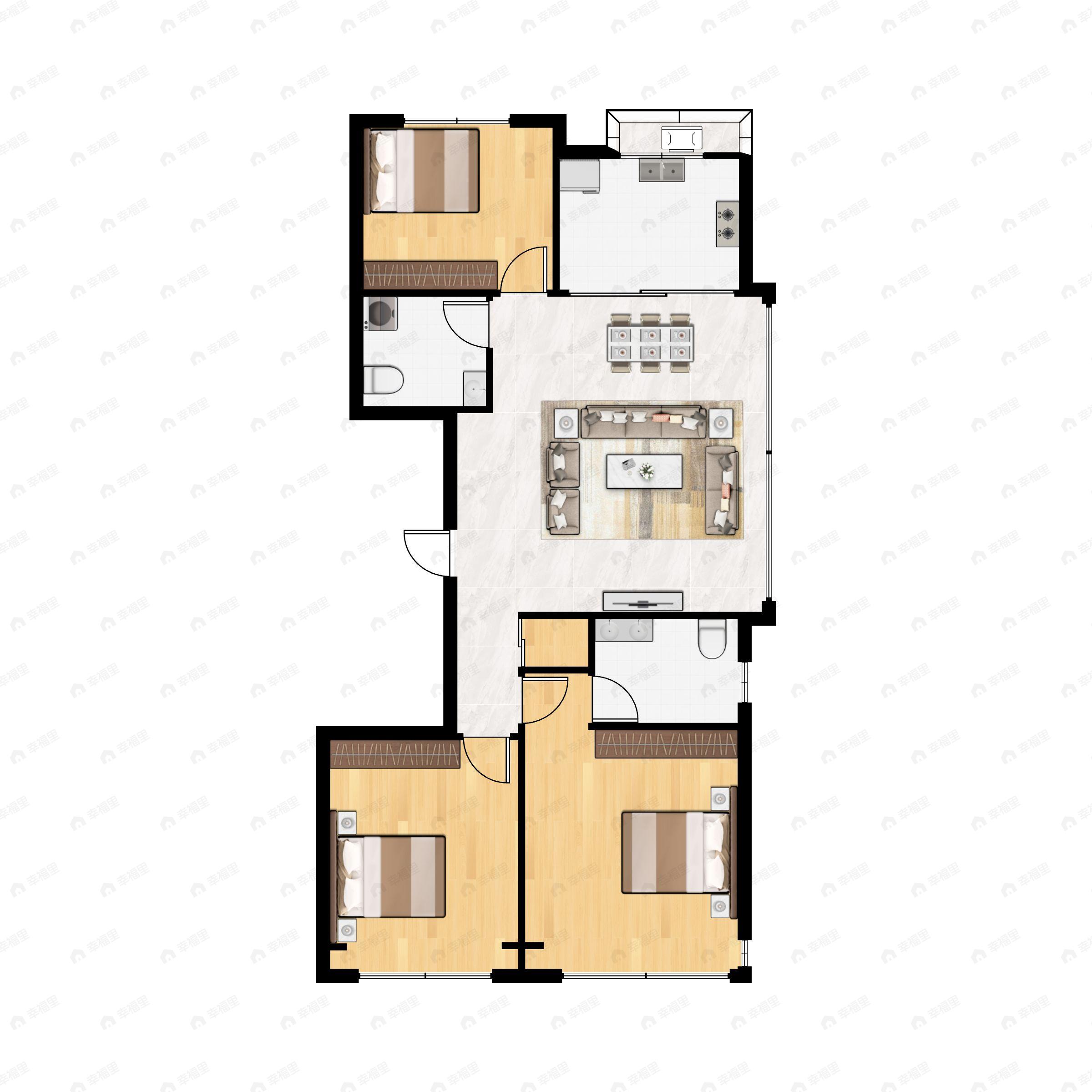 3室2厅2卫建面106平户型图