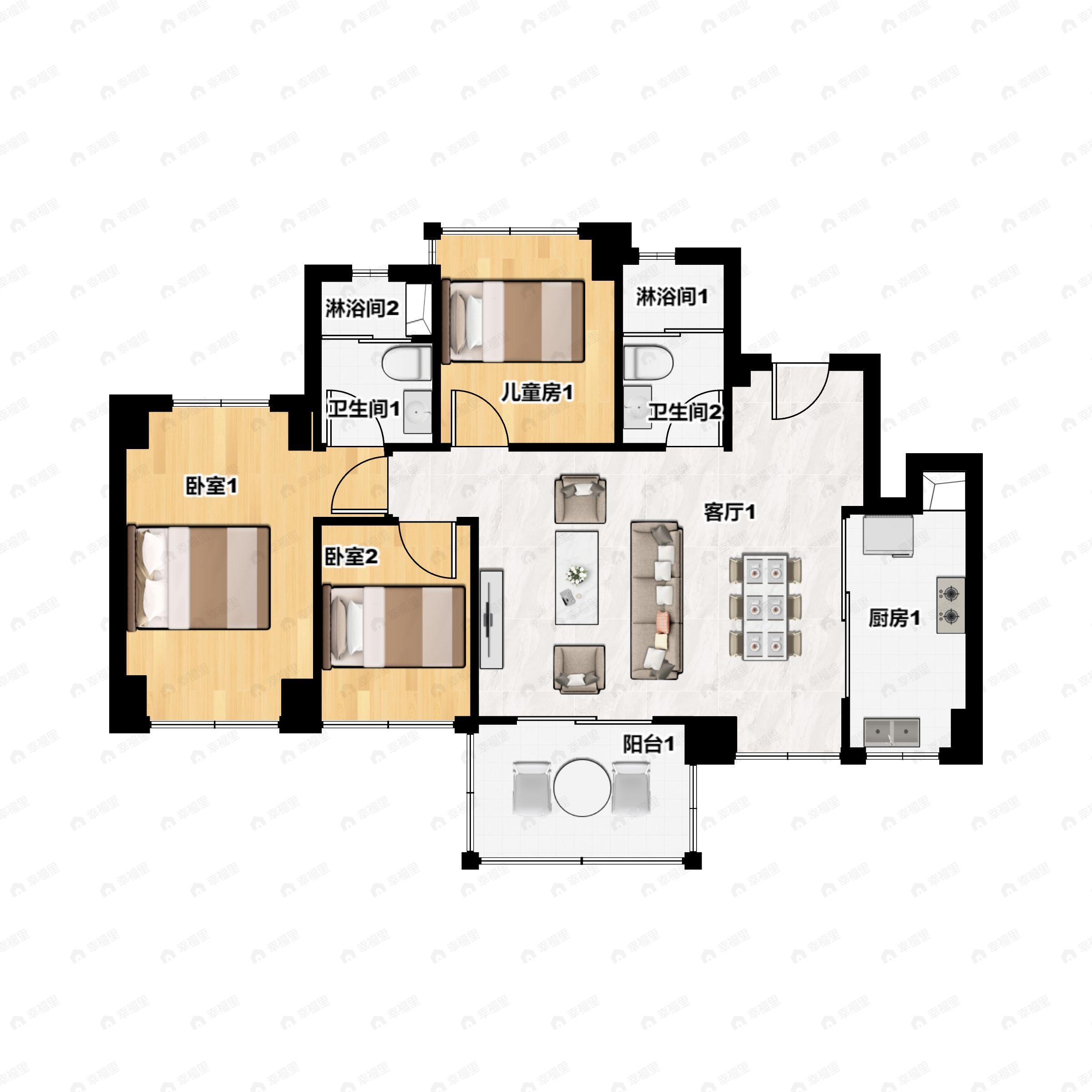 卓越晟悦家园3室2厅2卫户型图