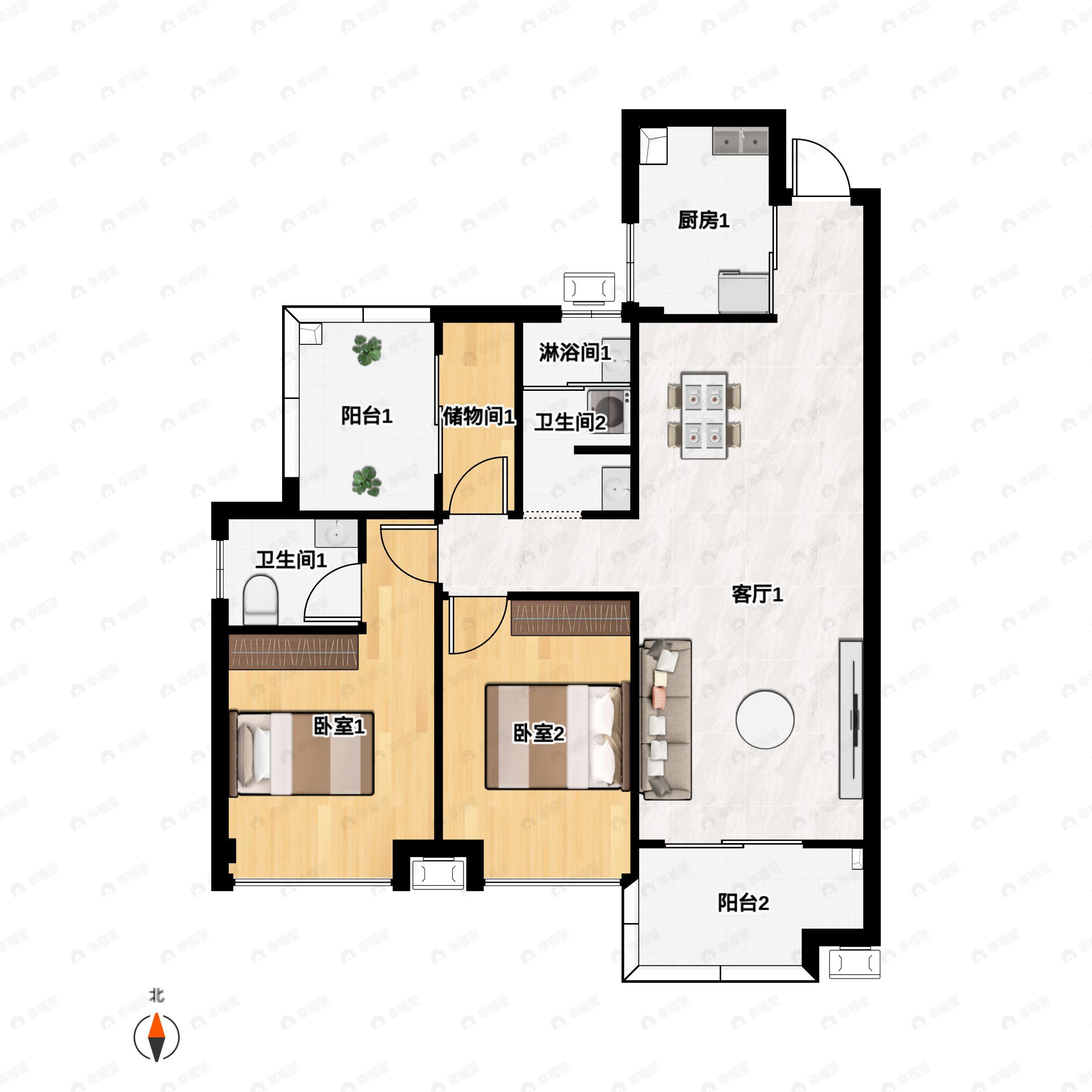 3室2厅2卫建面111平户型图