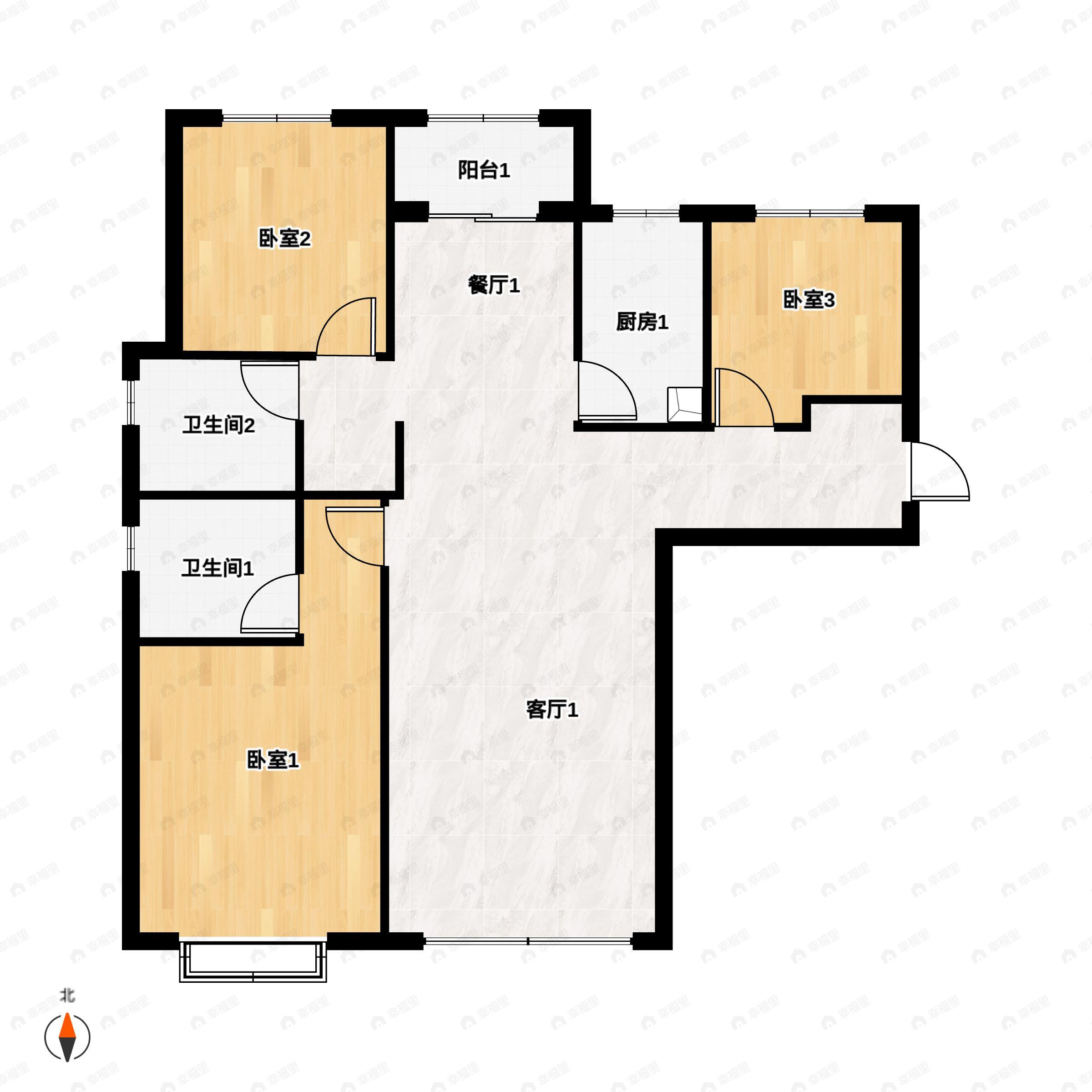 3室2厅2卫建面124平南户型图