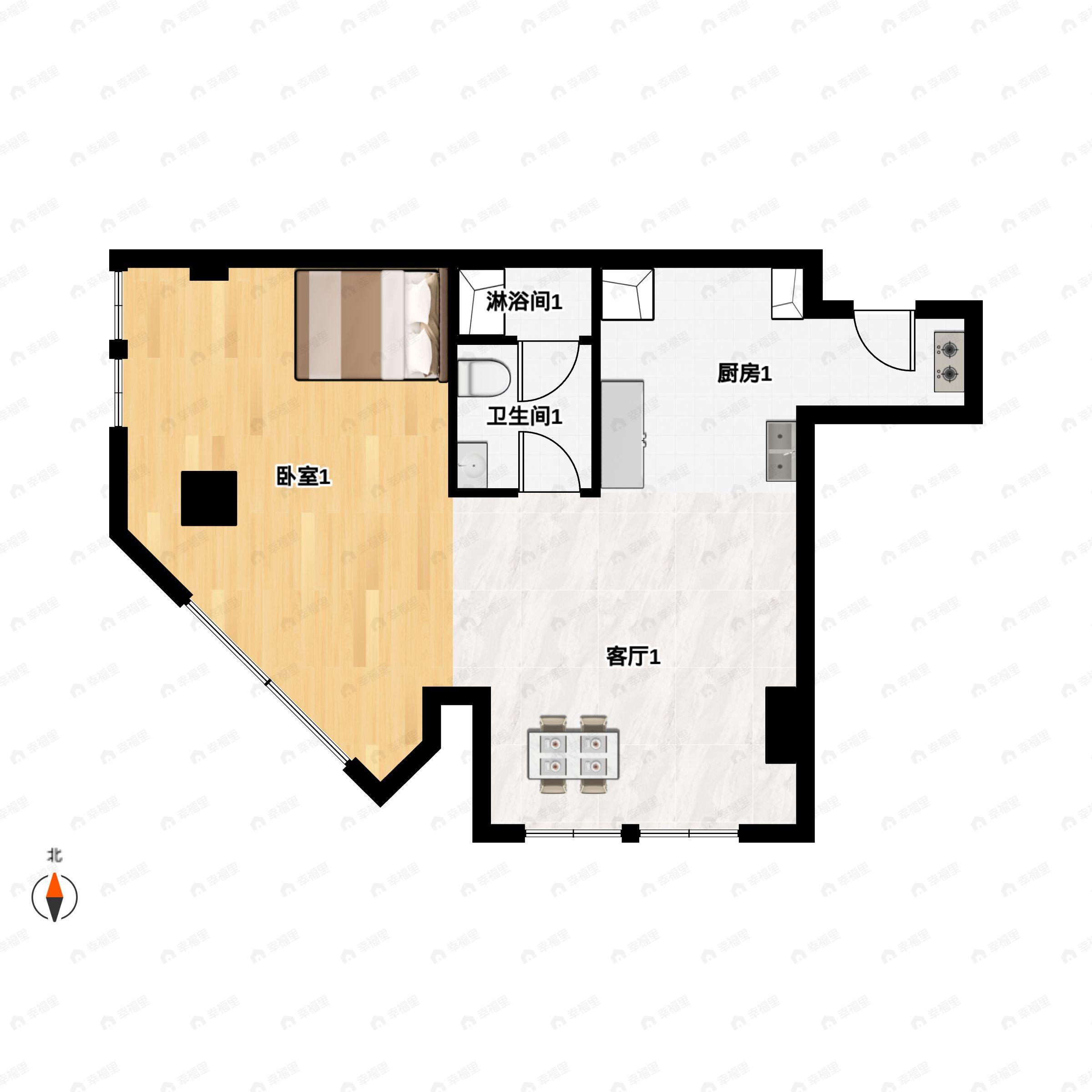 1室1厅1卫建面65平户型图
