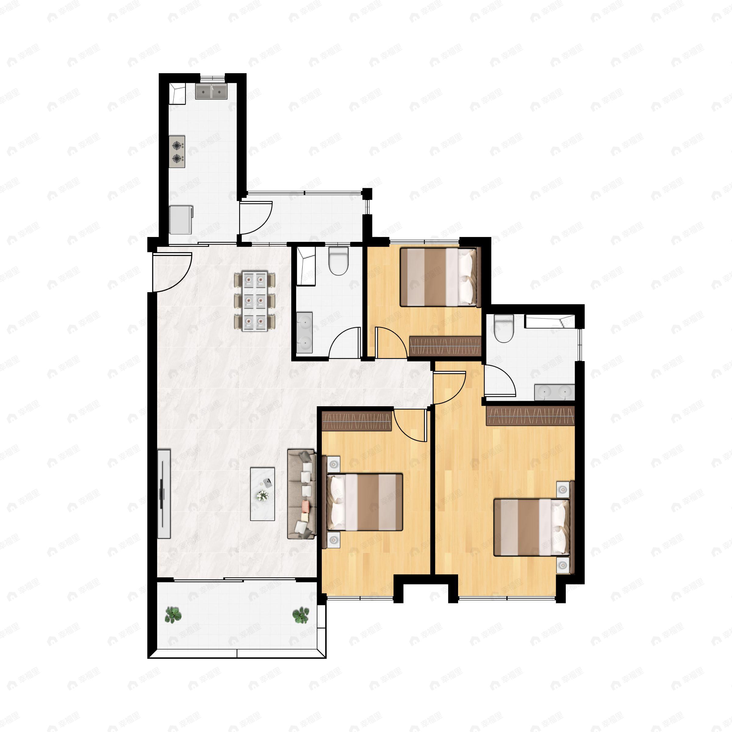 3室2厅2卫建面129平南户型图
