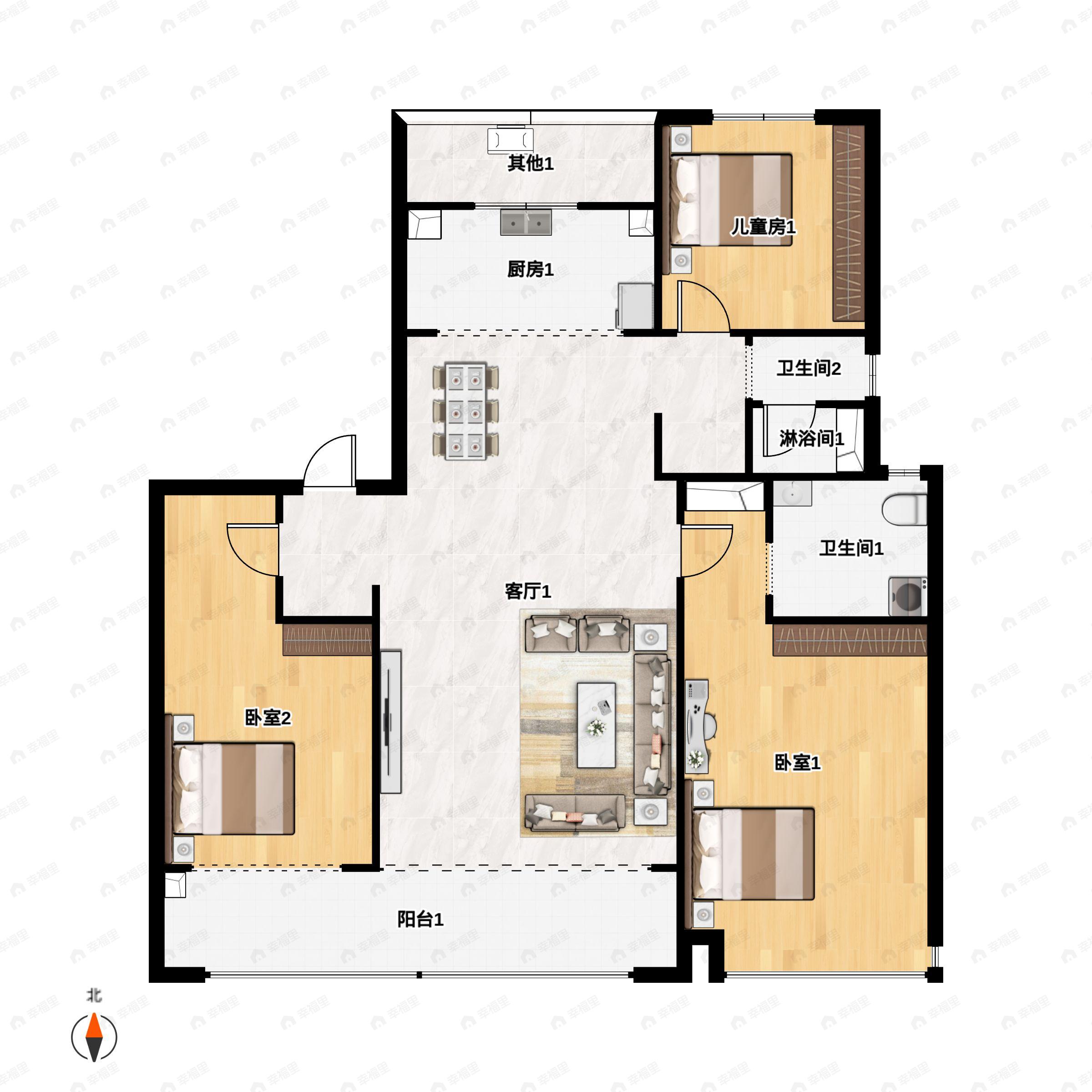 3室2厅2卫建面139平户型图