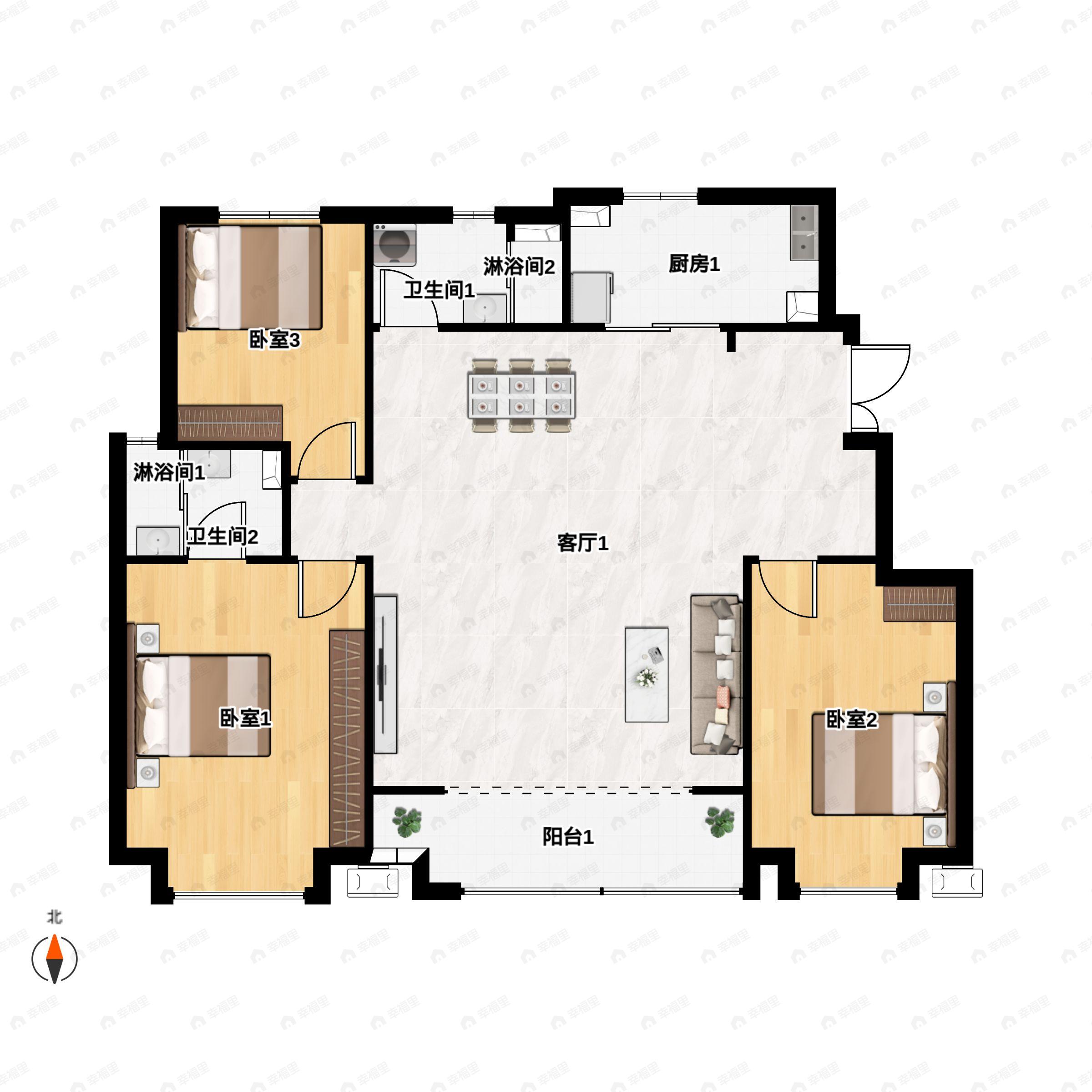 3室2厅2卫建面135平户型图