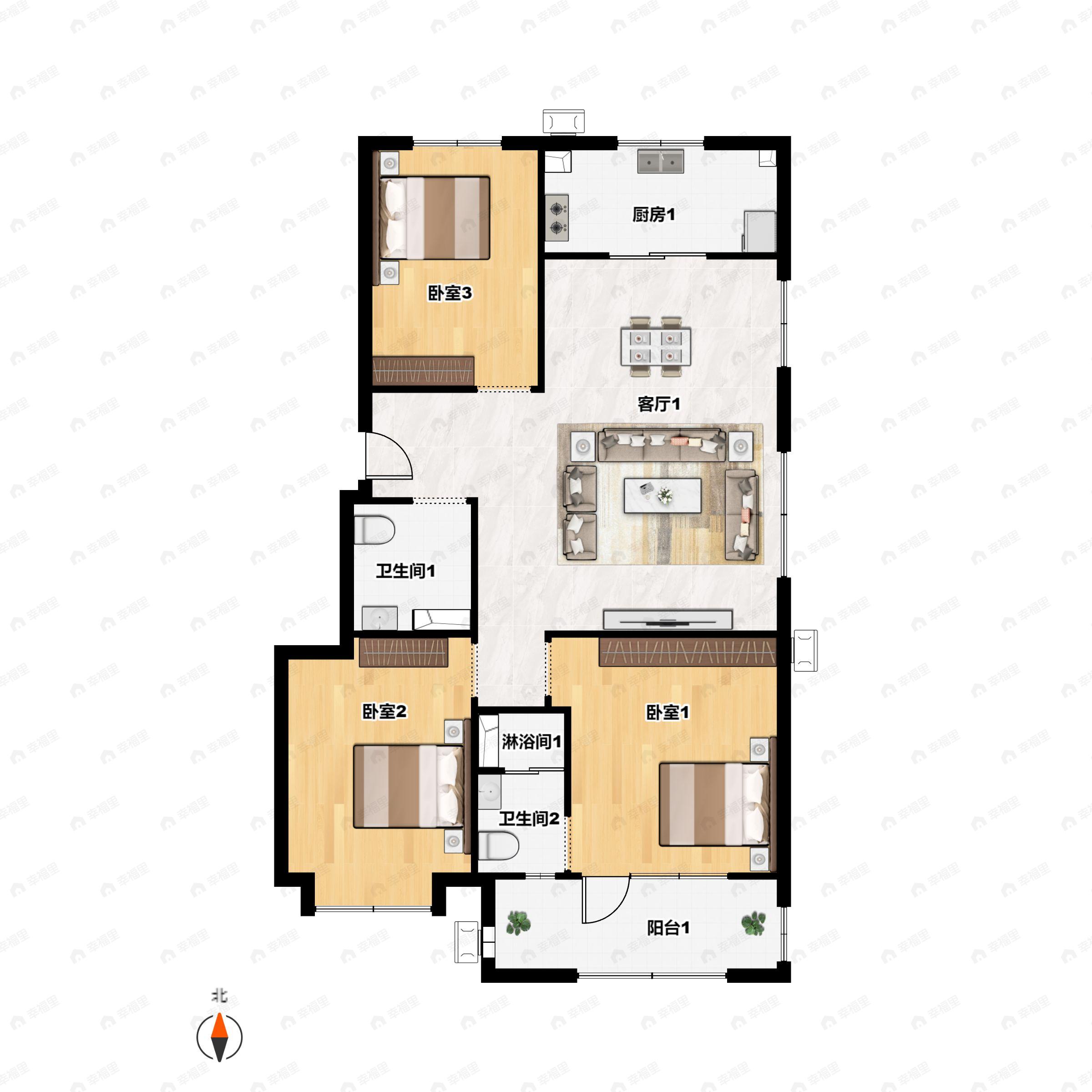3室2厅2卫建面110平户型图