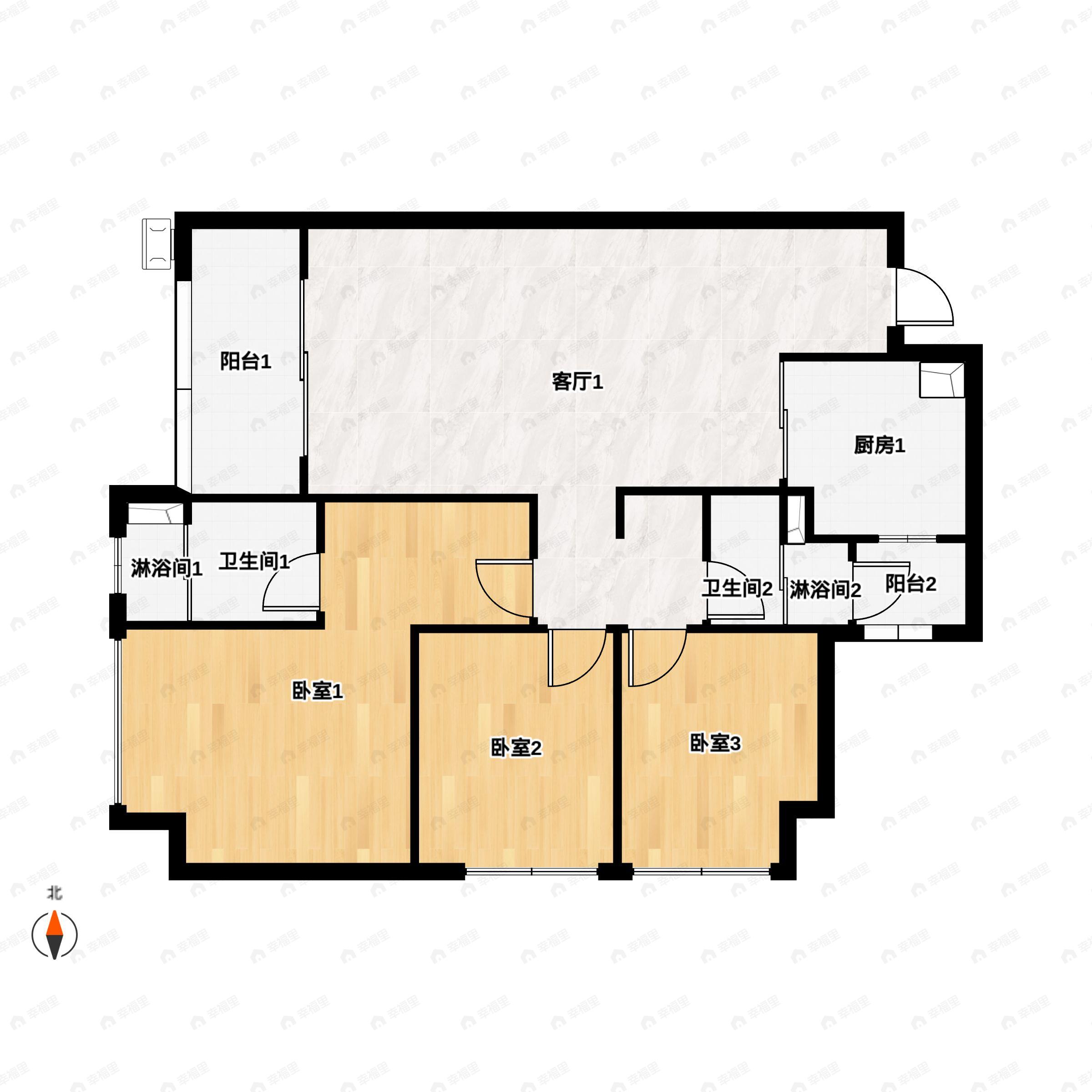 3室2厅2卫建面99m²西户型图