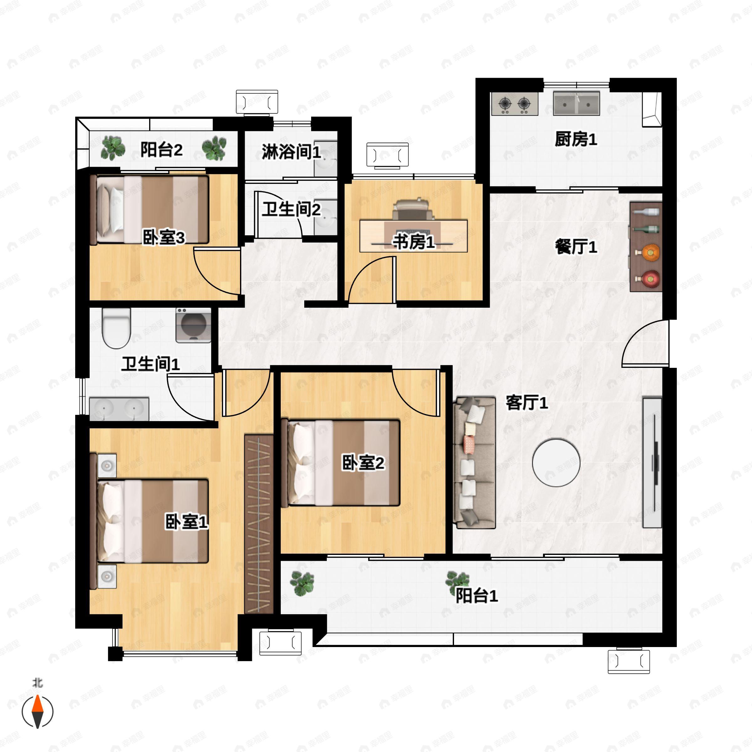 4室2厅2卫建面118平户型图