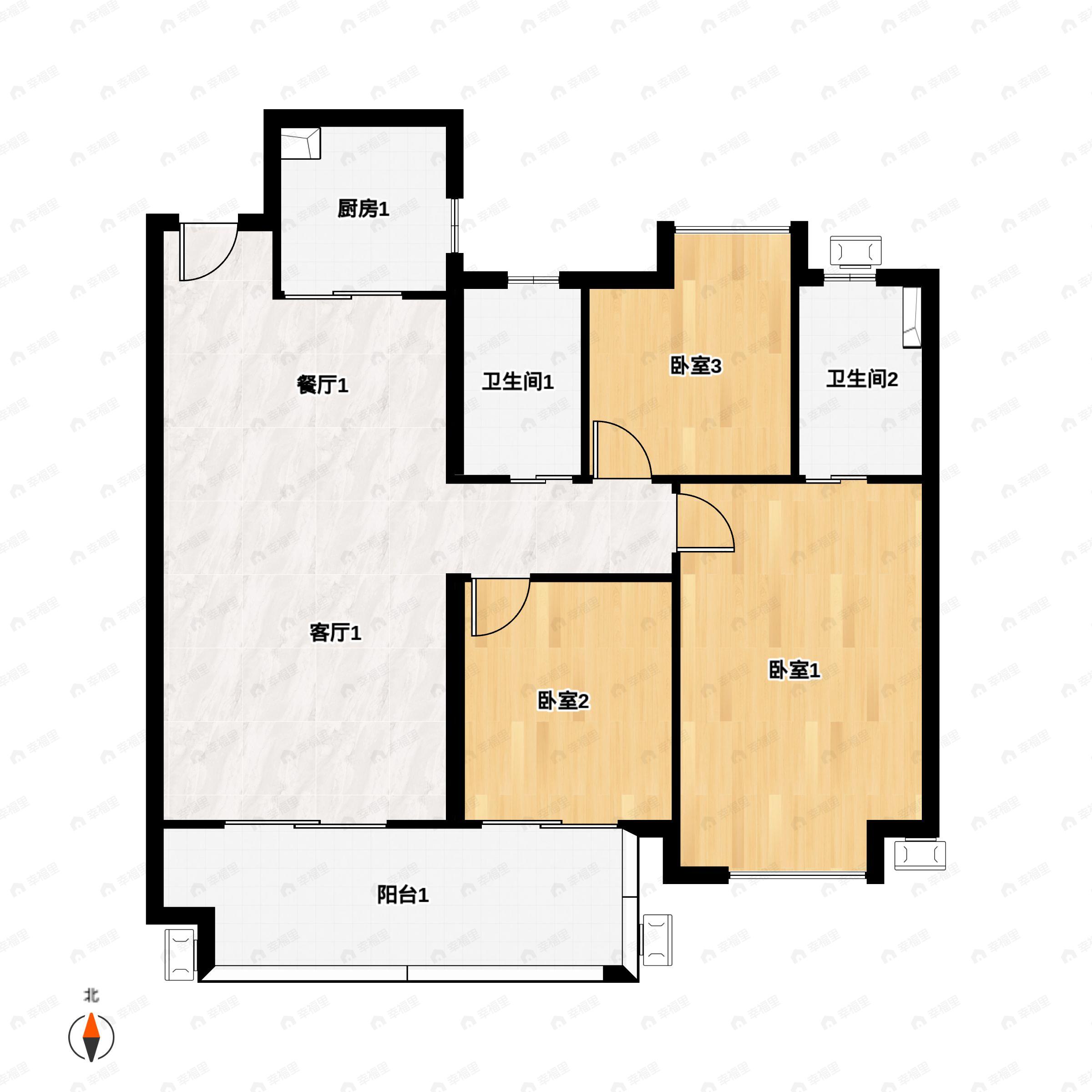 3室2厅2卫建面105平户型图
