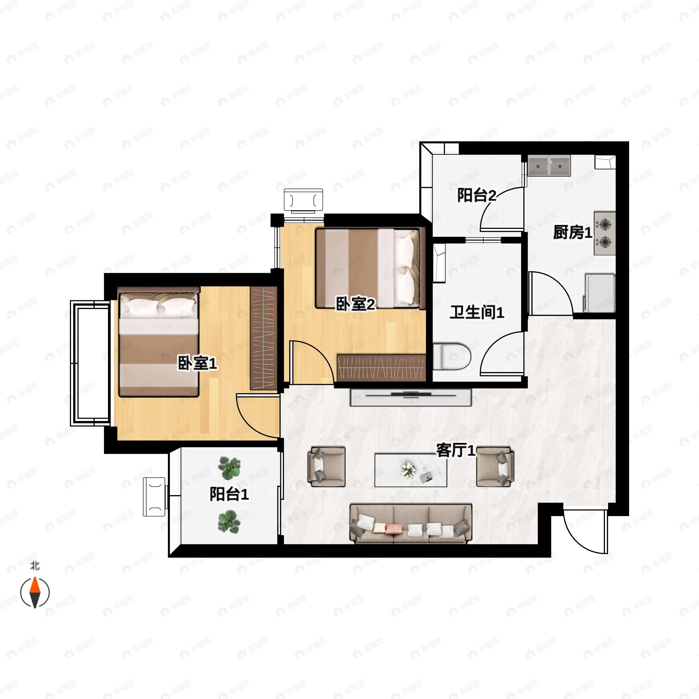 恒大麓山湖2室2厅1卫户型图