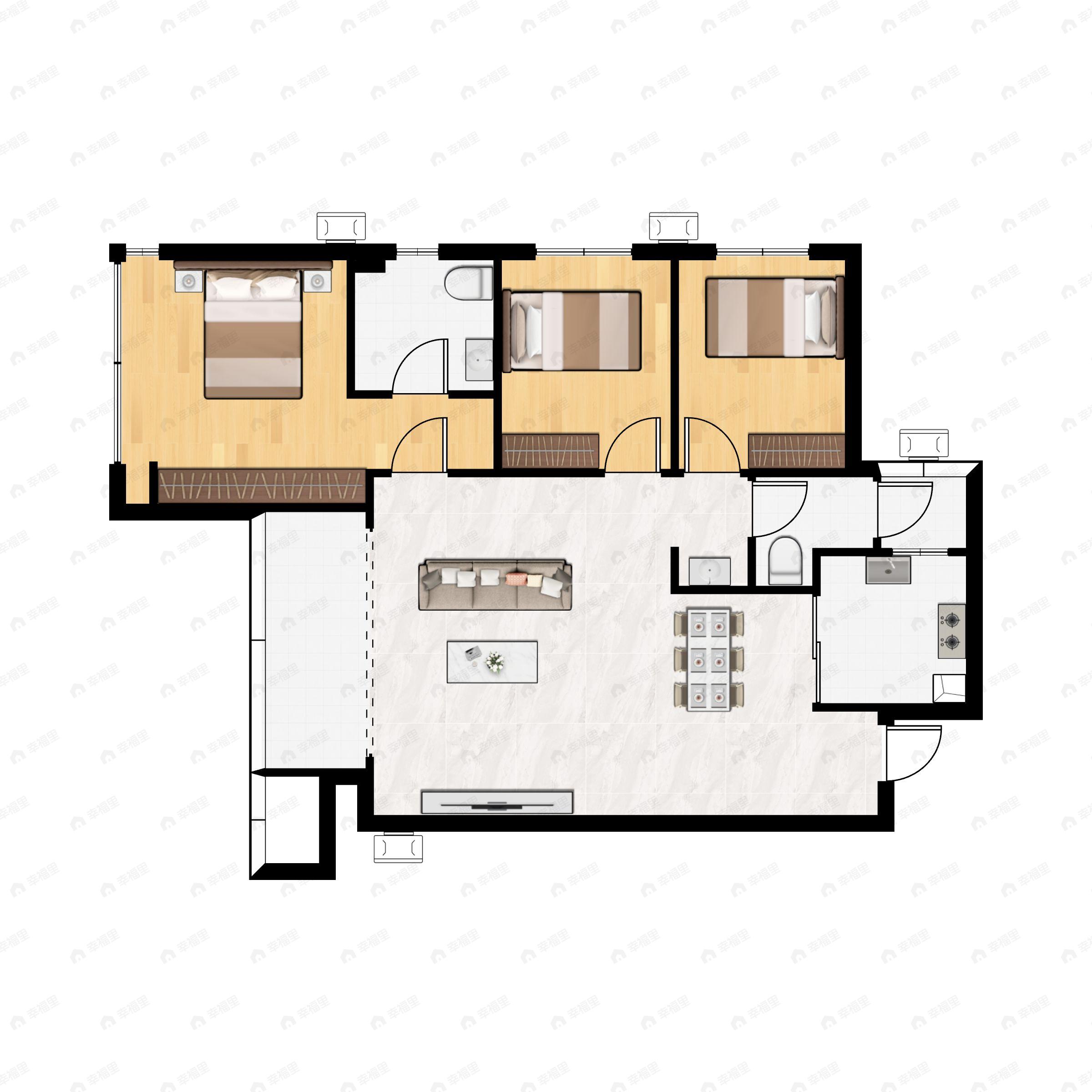 3室2厅2卫建面118平户型图