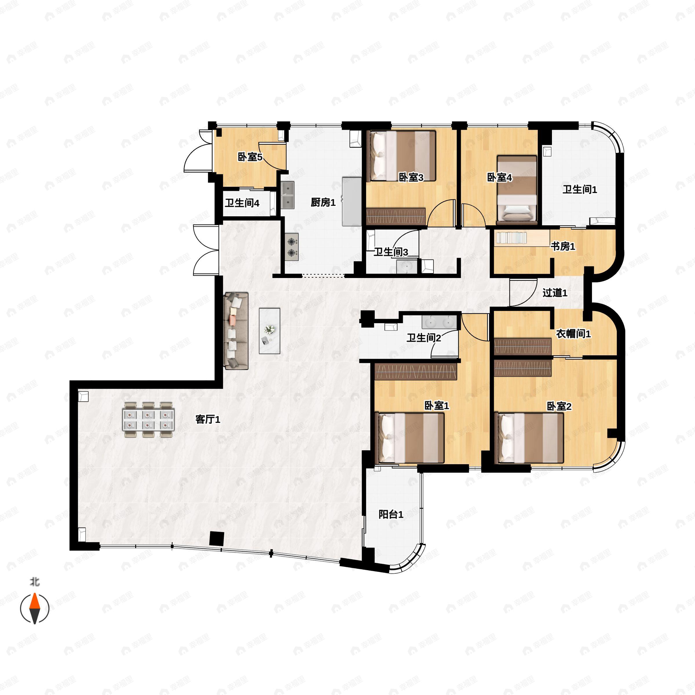 4室2厅4卫建面310平户型图