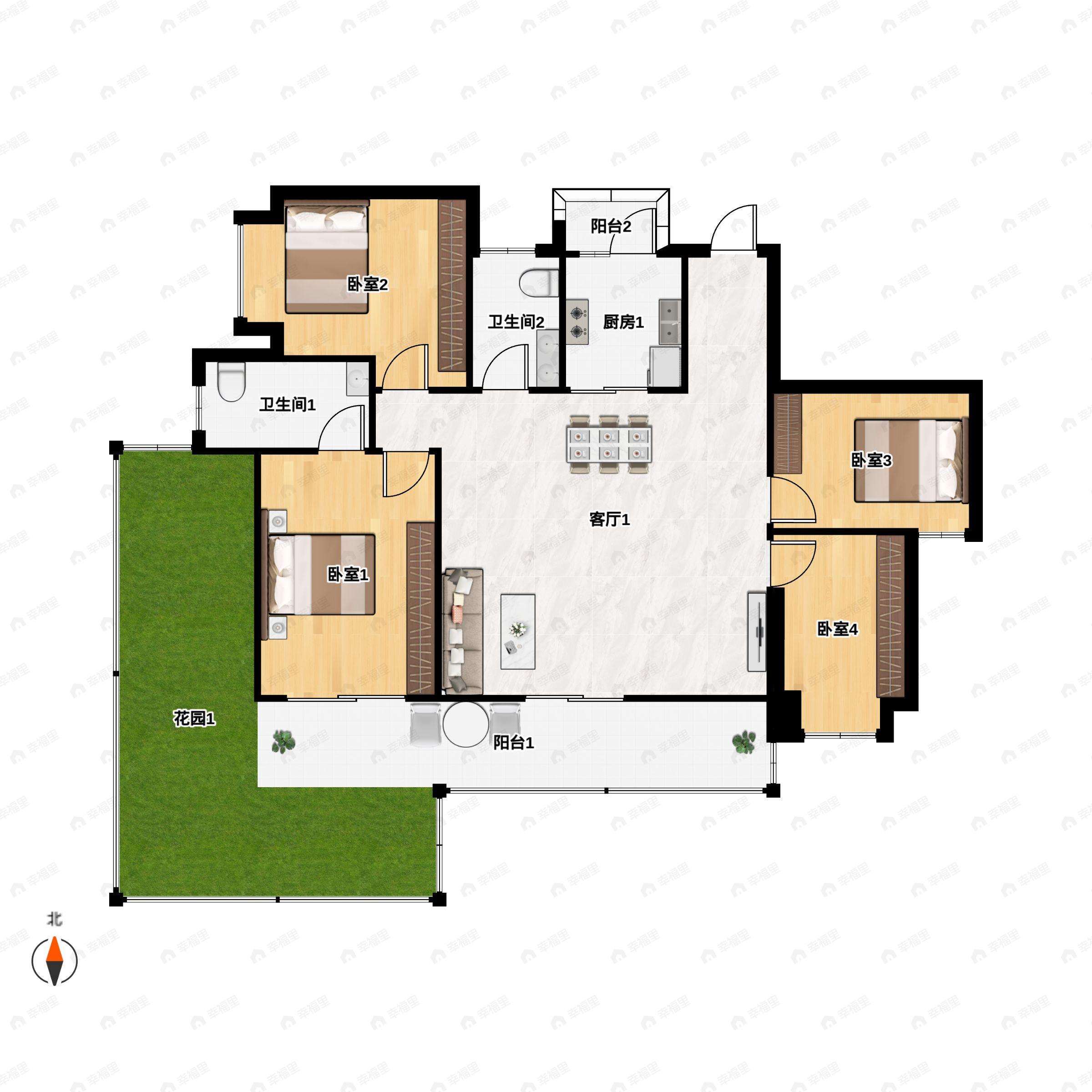 4室2厅2卫建面167平户型图
